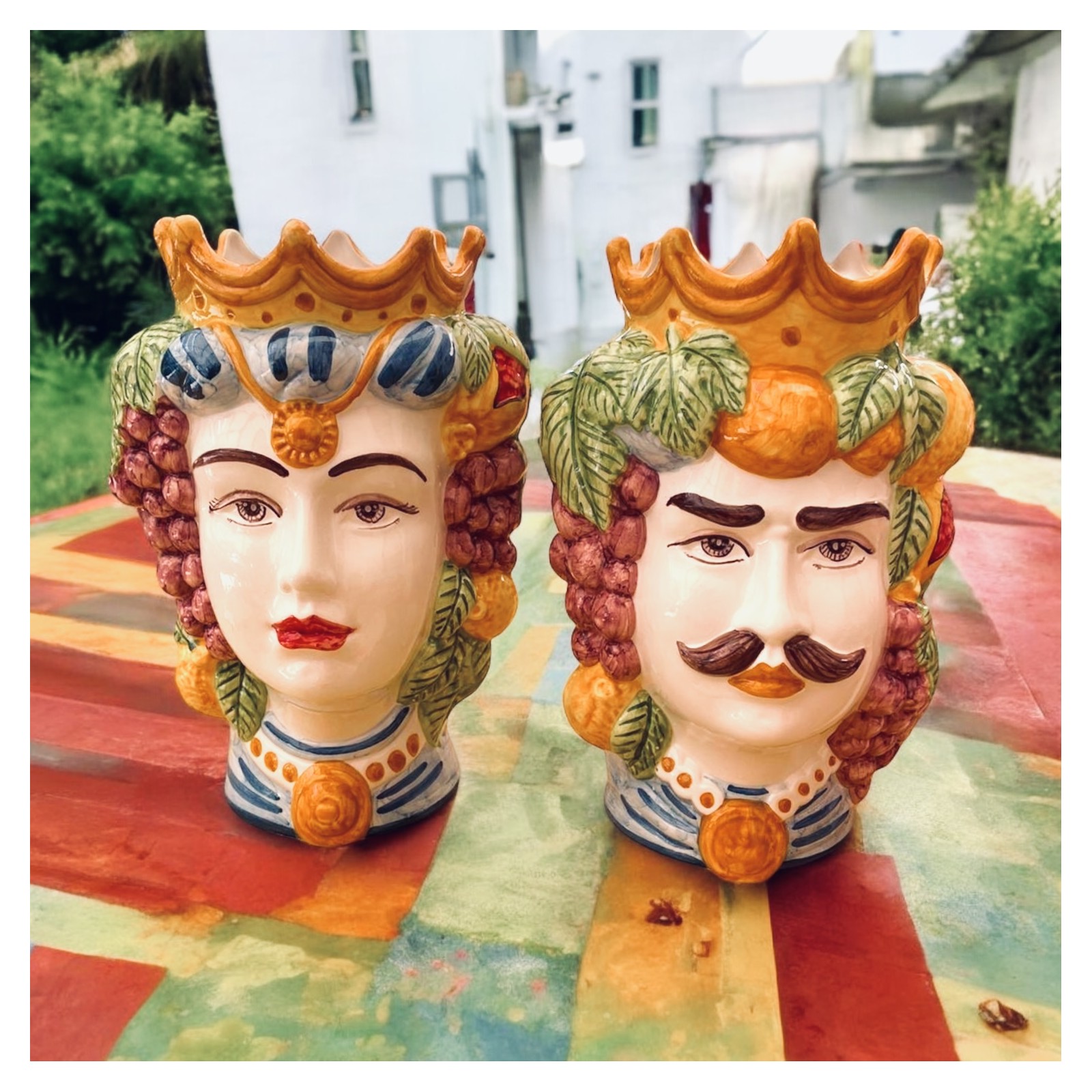 Teste di moro siciliane H.25 in Ceramica di Caltagirone