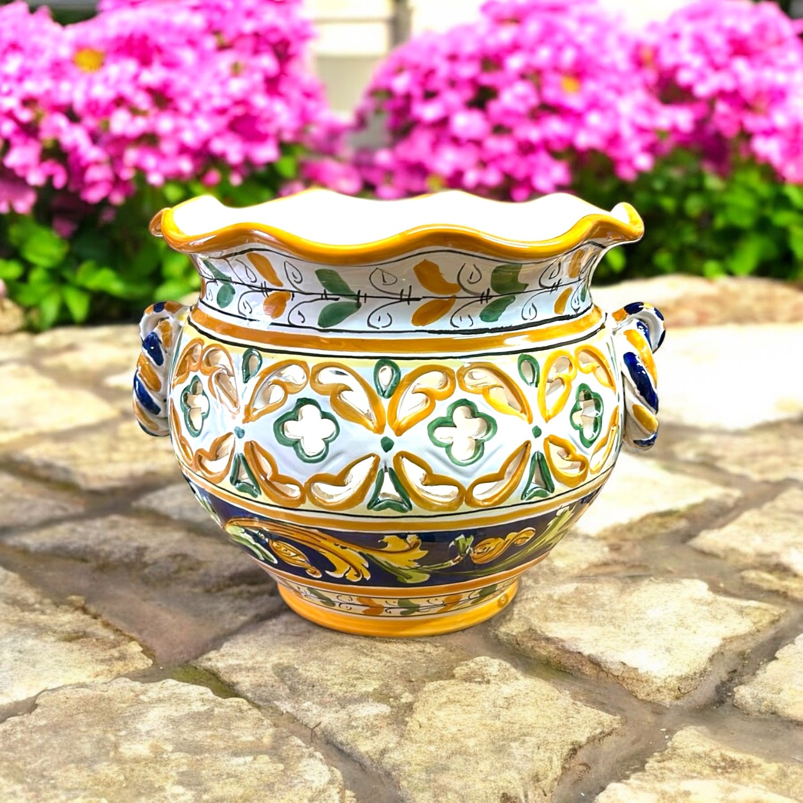 Portavaso traforato decoro Ornato in ceramica di Caltagirone