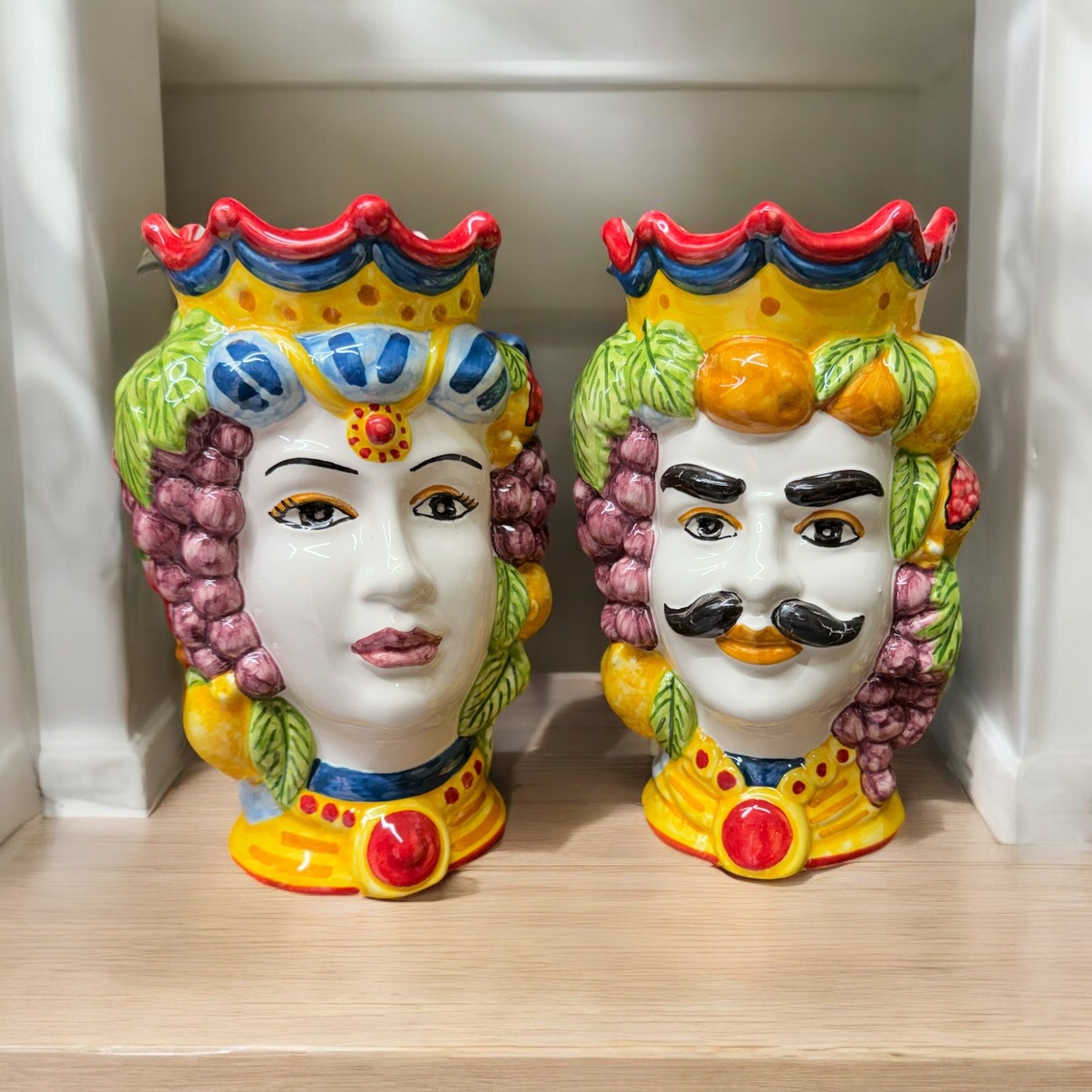 Coppia testa di moro Siciliane H.19 Ceramica di Caltagirone