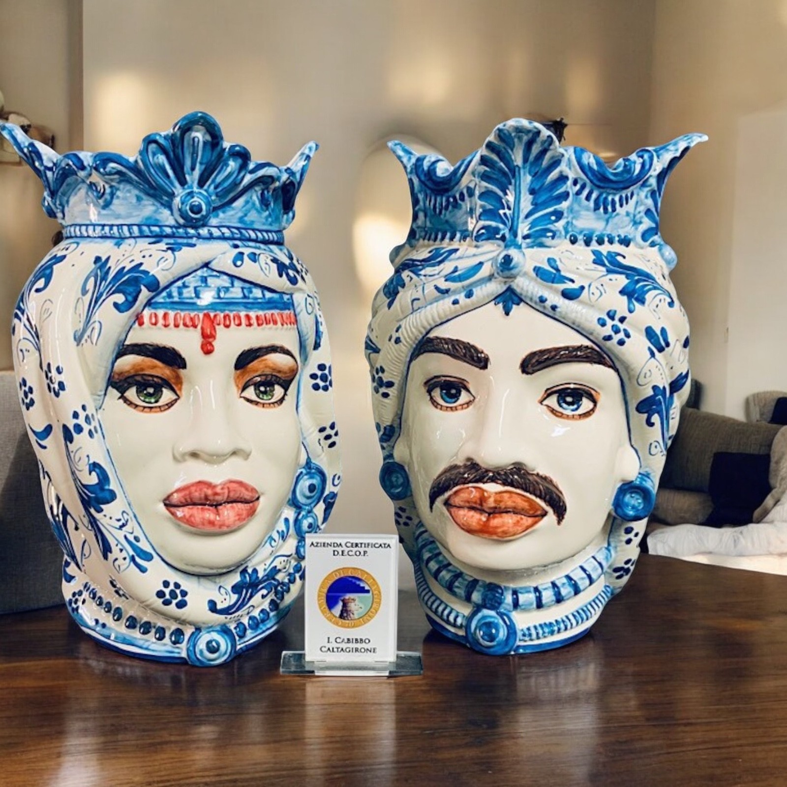 Teste di moro dec. reale h.26 in Ceramica di Caltagirone