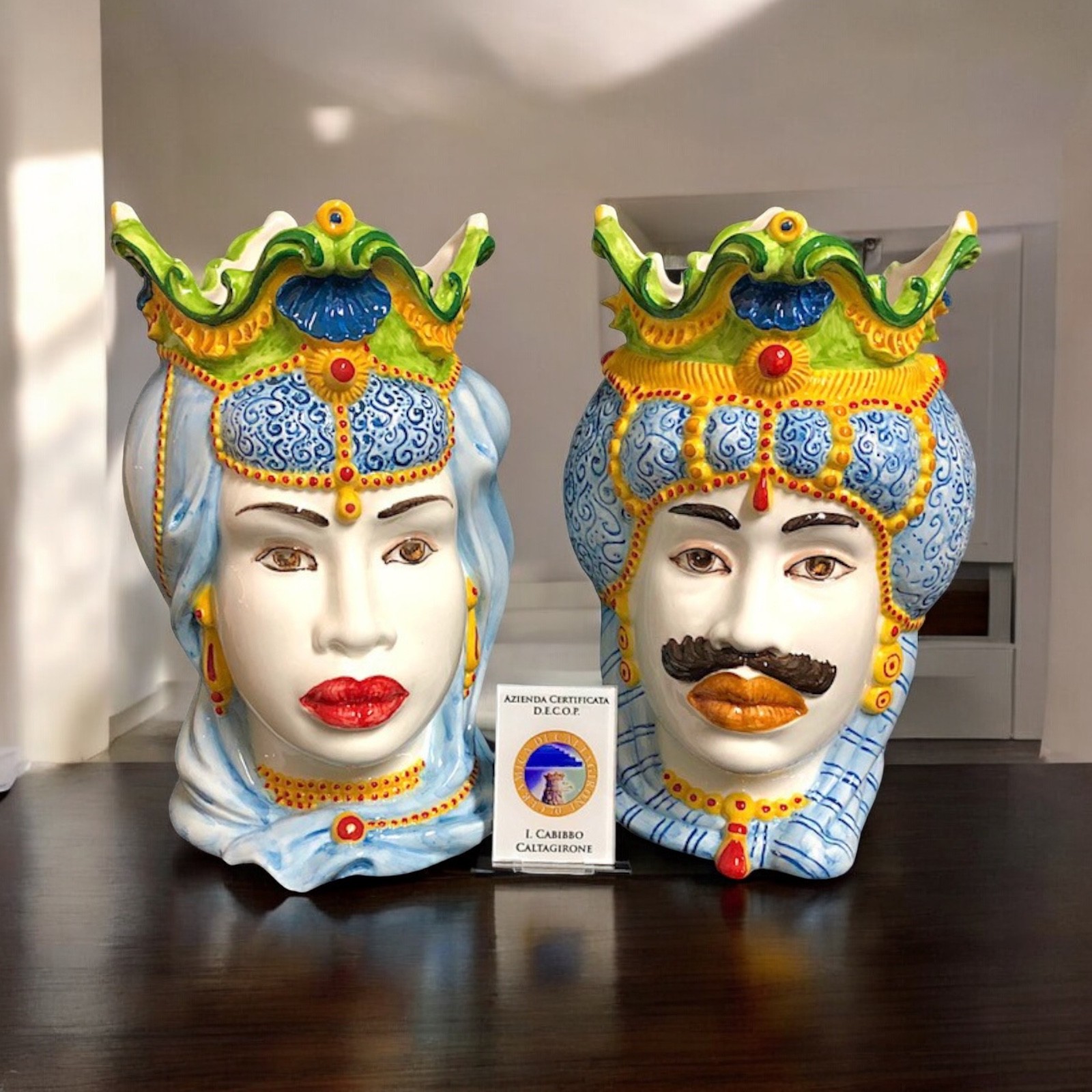 Teste di moro siciliane H.30 in Ceramiche di Caltagirone