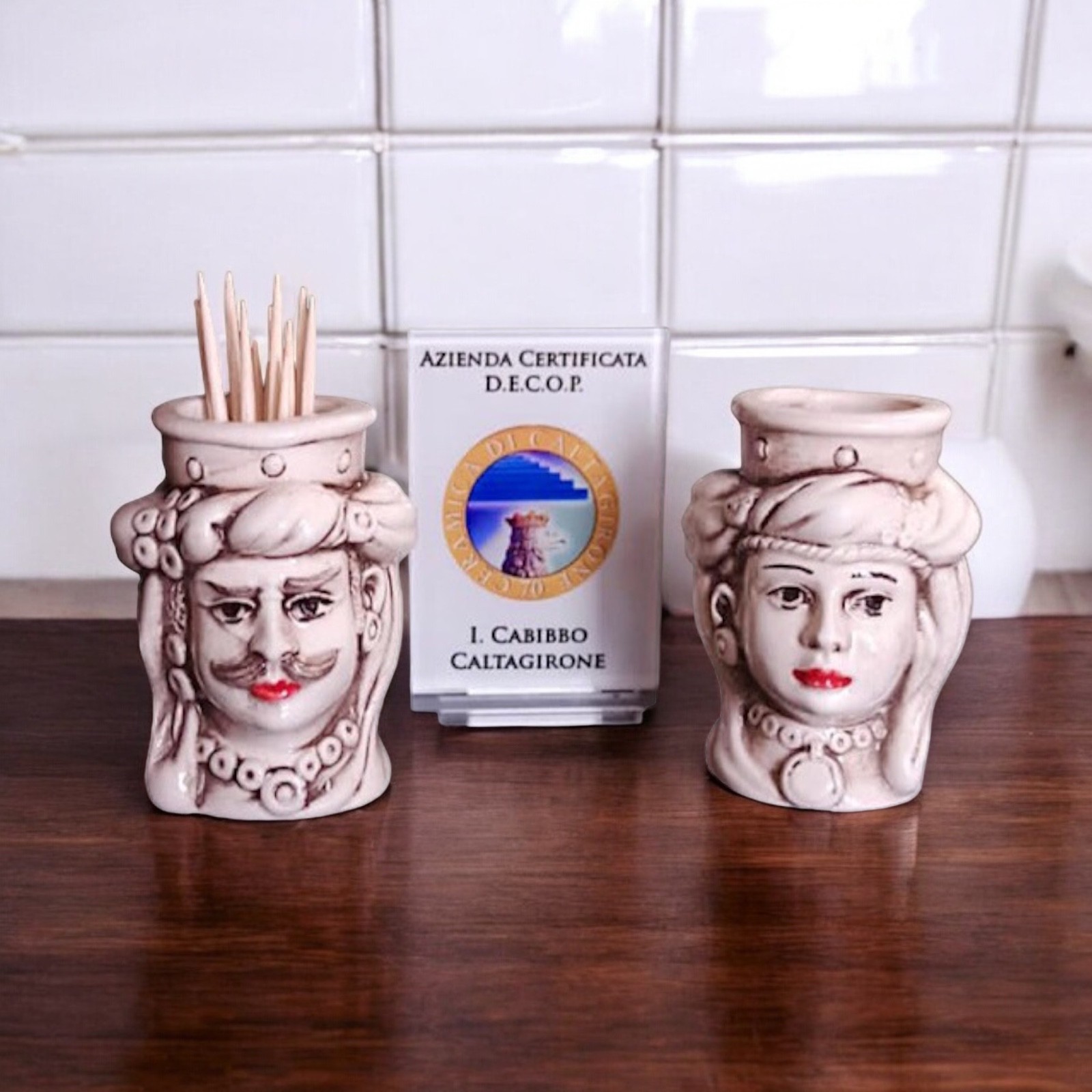 Coppia teste di moro H.6,5 in Ceramica di Caltagirone