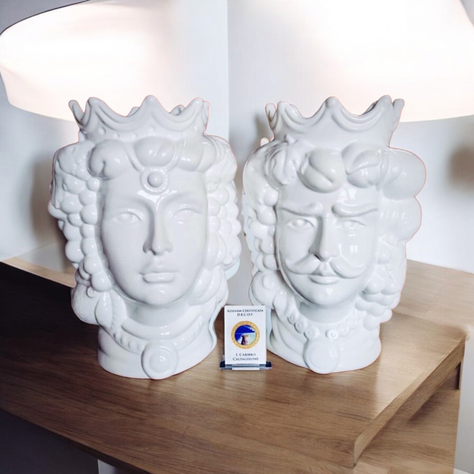 Coppia teste di moro bianco candido h.35 in Ceramica di Caltagirone