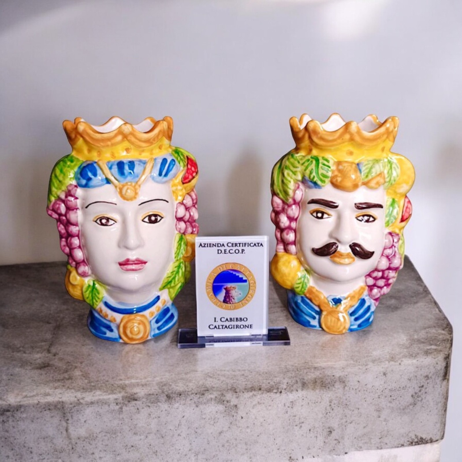 Coppia teste di moro modello Siciliano in Ceramica di Caltagirone