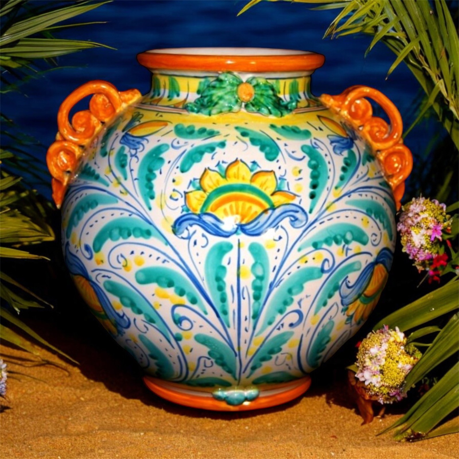 Vaso a palla 600 verde in ceramica di Caltagirone