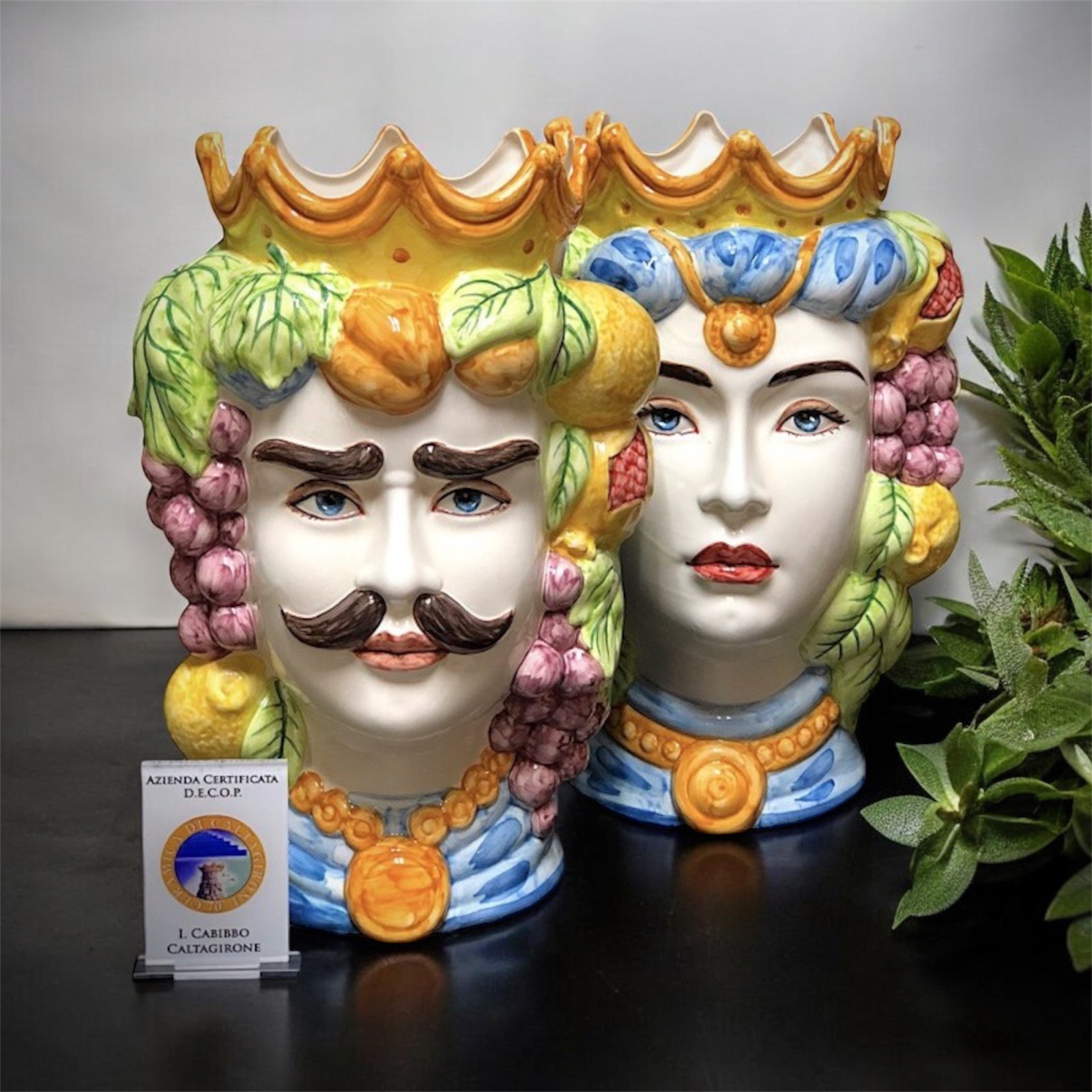 Coppia teste di moro frutta in Ceramica di Caltagirone