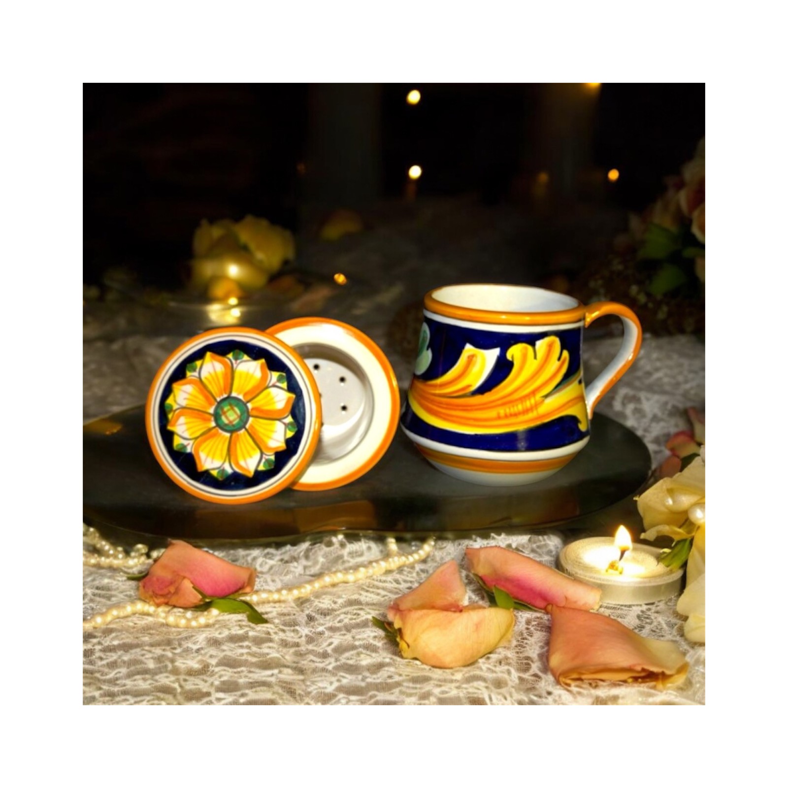 Tisaniera Ornato del '700 in ceramica di Caltagirone