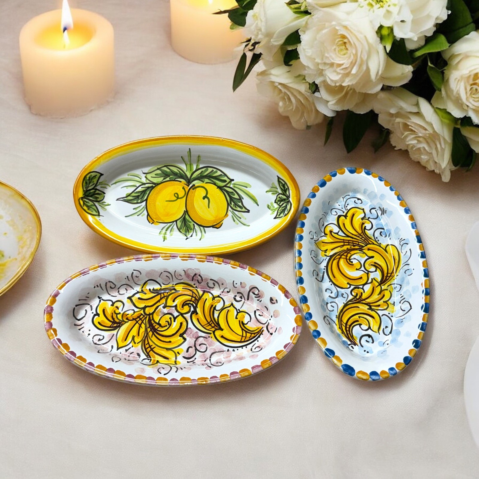 Vassoio ovale decoro tradizionale in ceramica di Caltagirone