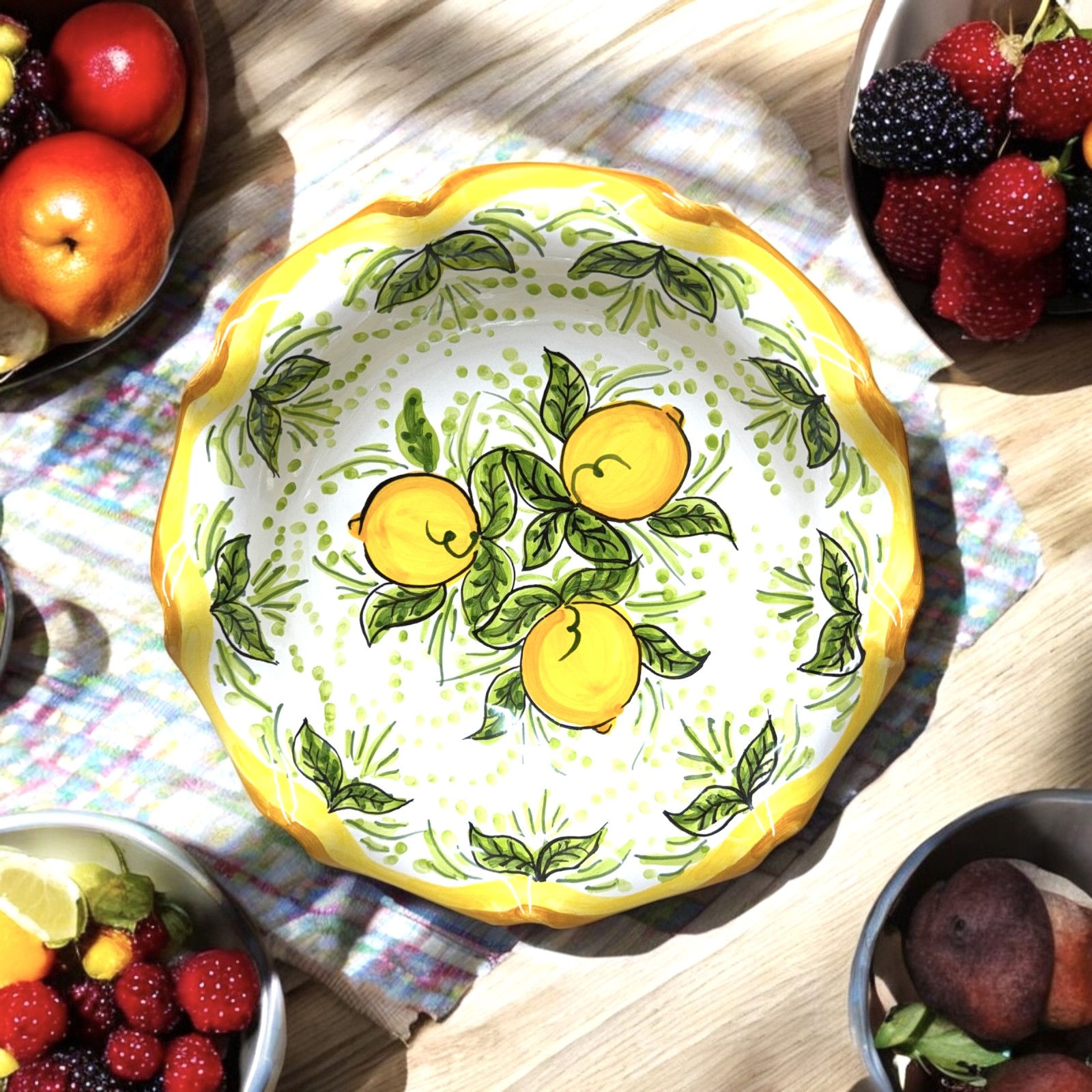 Alzatina Centrotavola Portafrutta Ceramica Vietri - Barocco Floreale Verde - Fatto In Italia