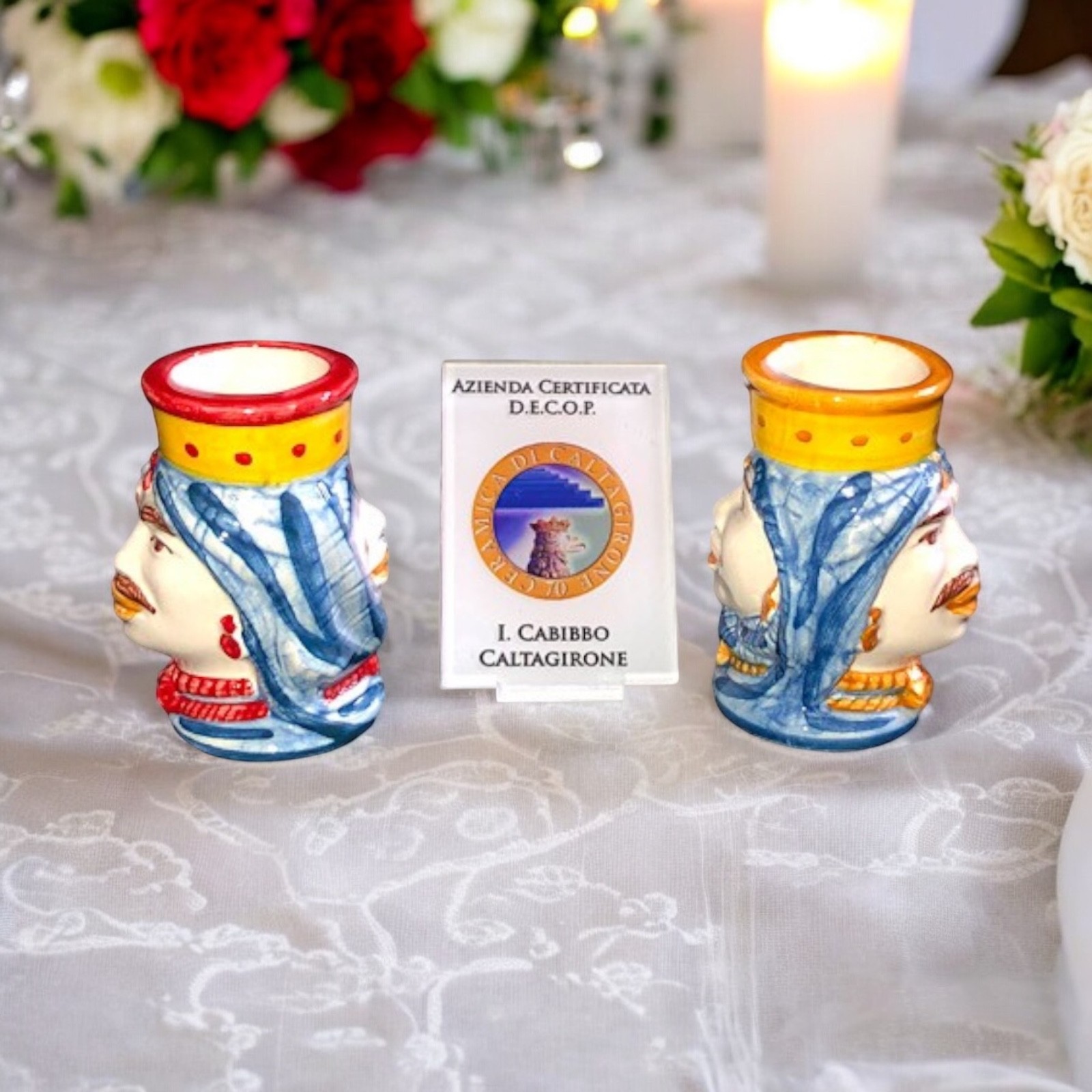 Bicchiere liquore a testa di moro in Ceramica di Caltagirone