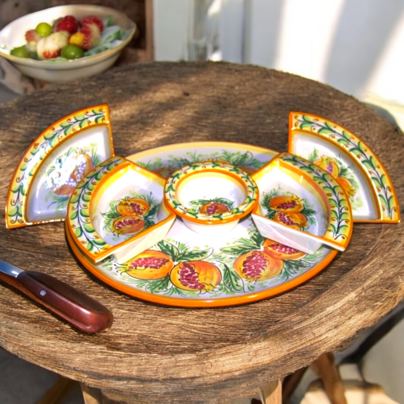 Antipastiera decoro frutta in ceramica di Caltagirone