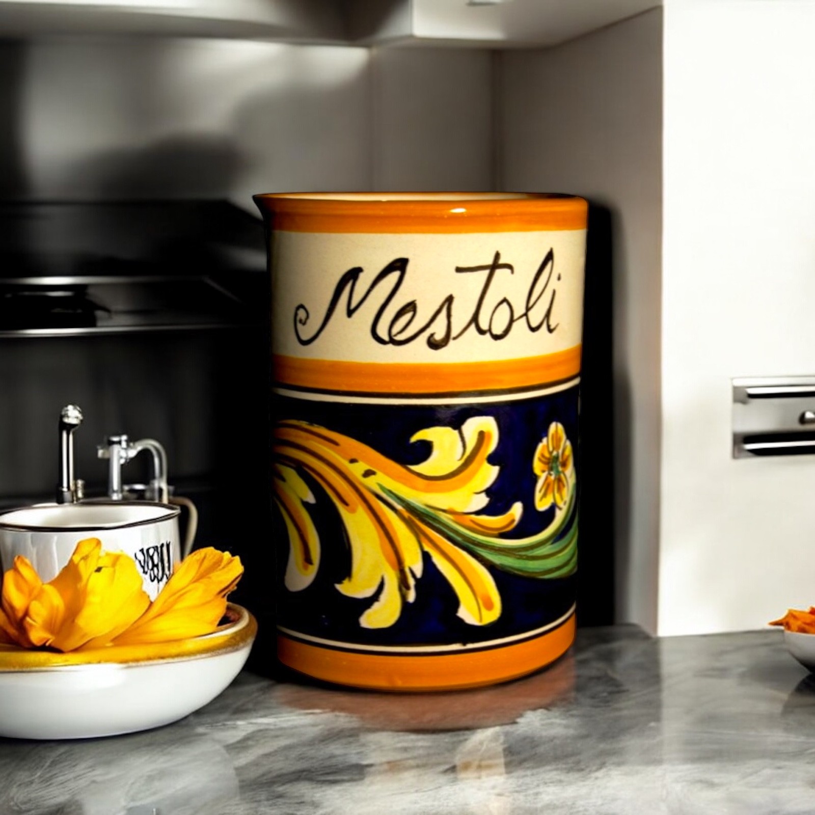 Portamestoli dec. Ornato in ceramica di Caltagirone