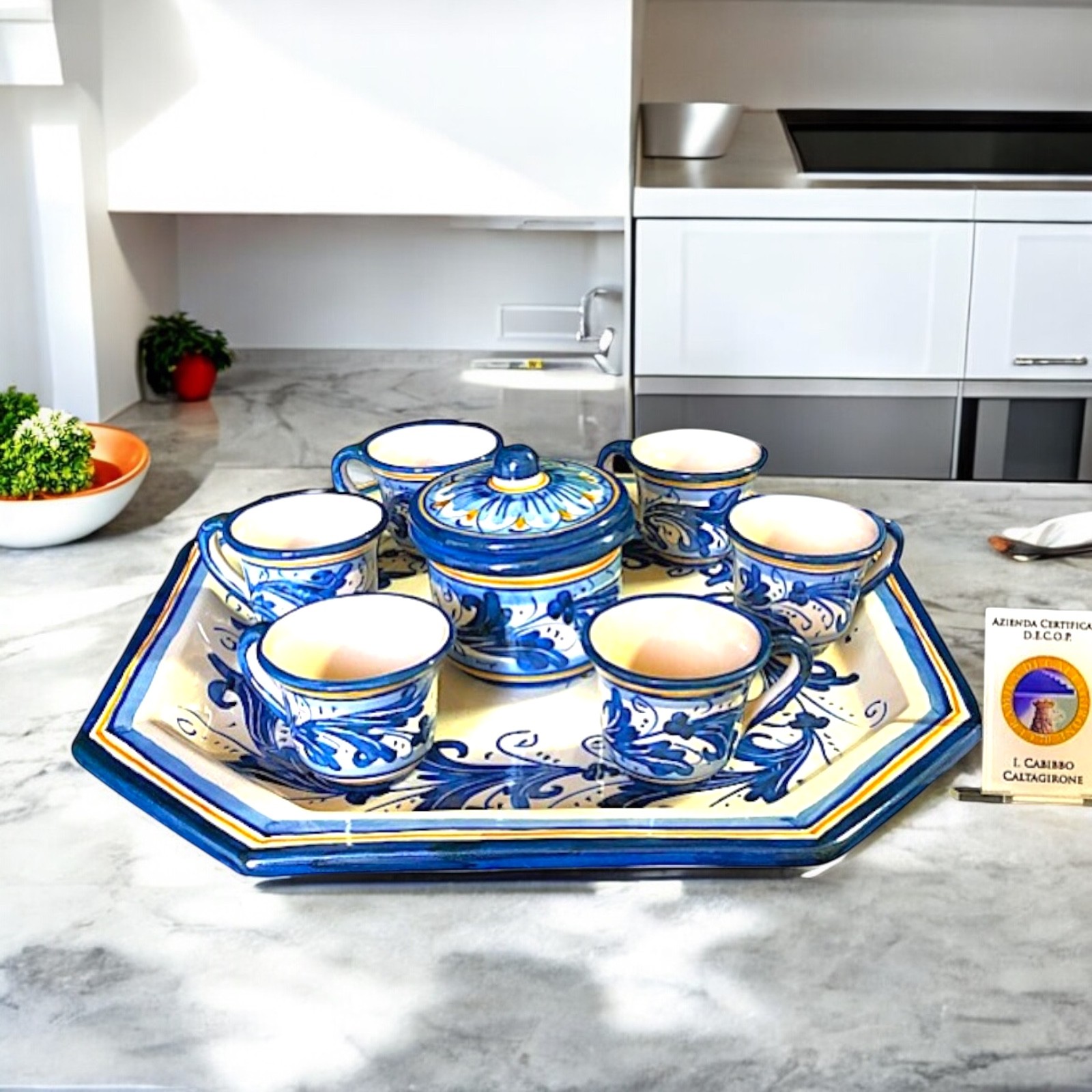 Set/Servizio a 6 tazzine in ceramica di Caltagirone