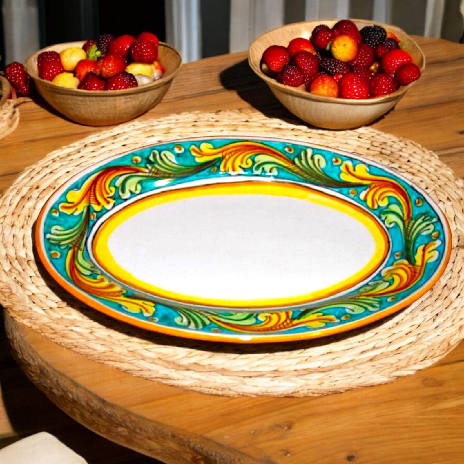 Vassoio ovale dec. Ornato in ceramica di Caltagirone