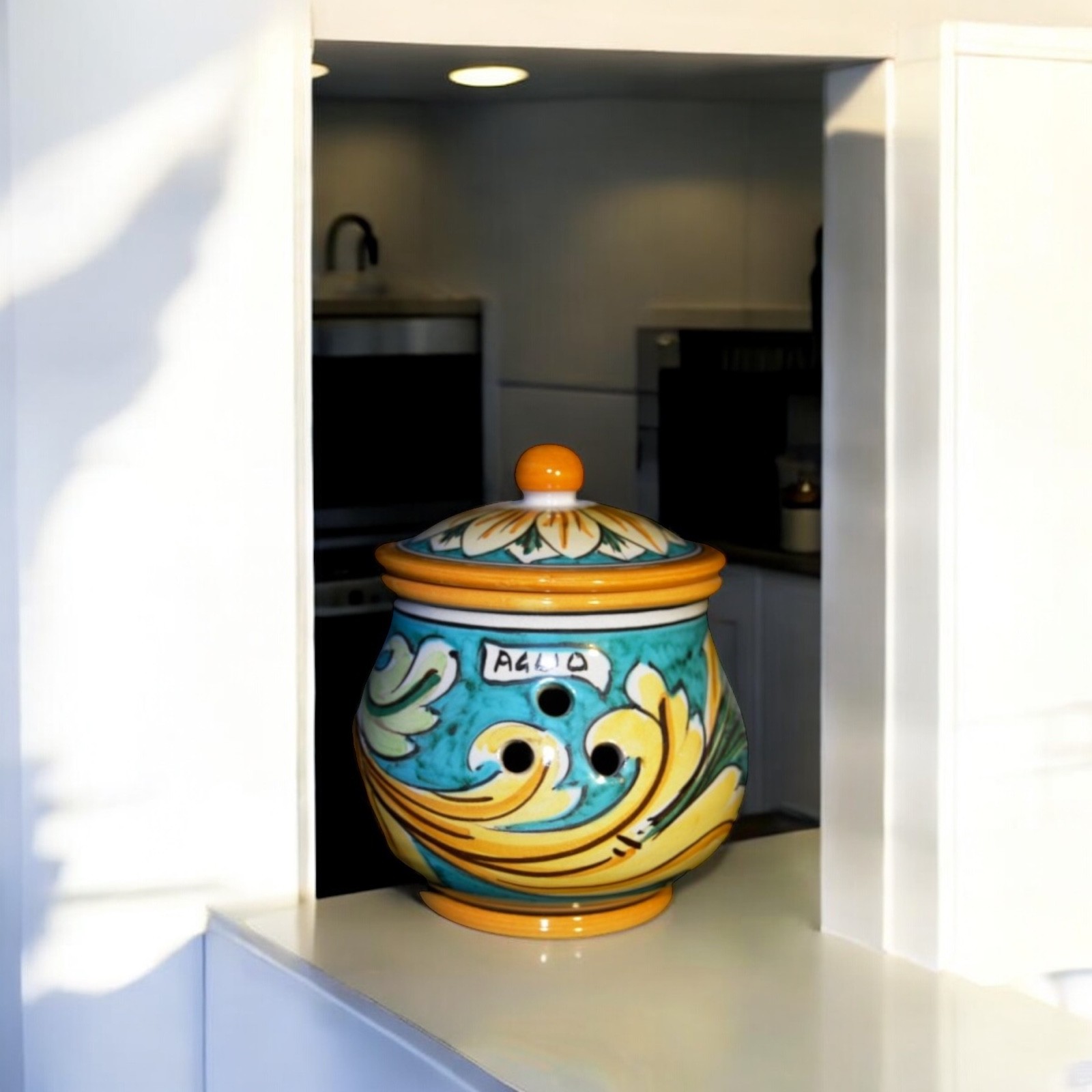 Porta aglio decoro Ornato in ceramica di Caltagirone