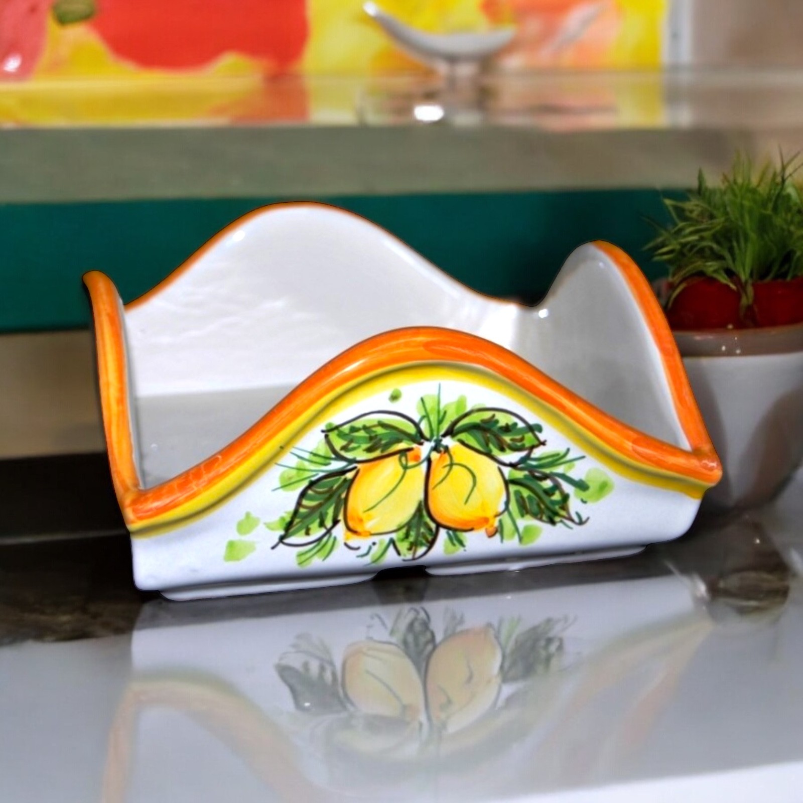 Portatovaglioli dec. Limoni in ceramica di Caltagirone
