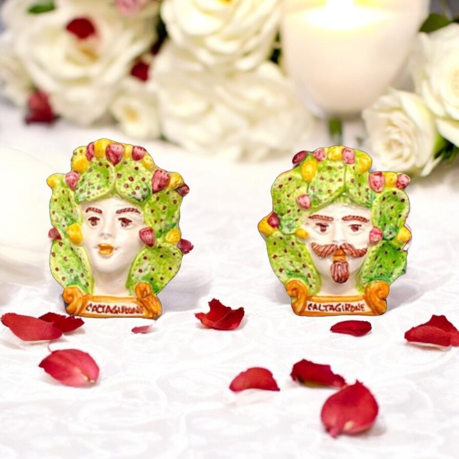 Testa di moro con fico d'India in ceramica di Caltagirone