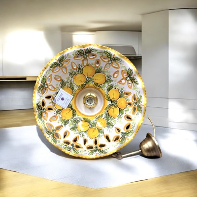 Lampadario decoro limoni in ceramica di Caltagirone