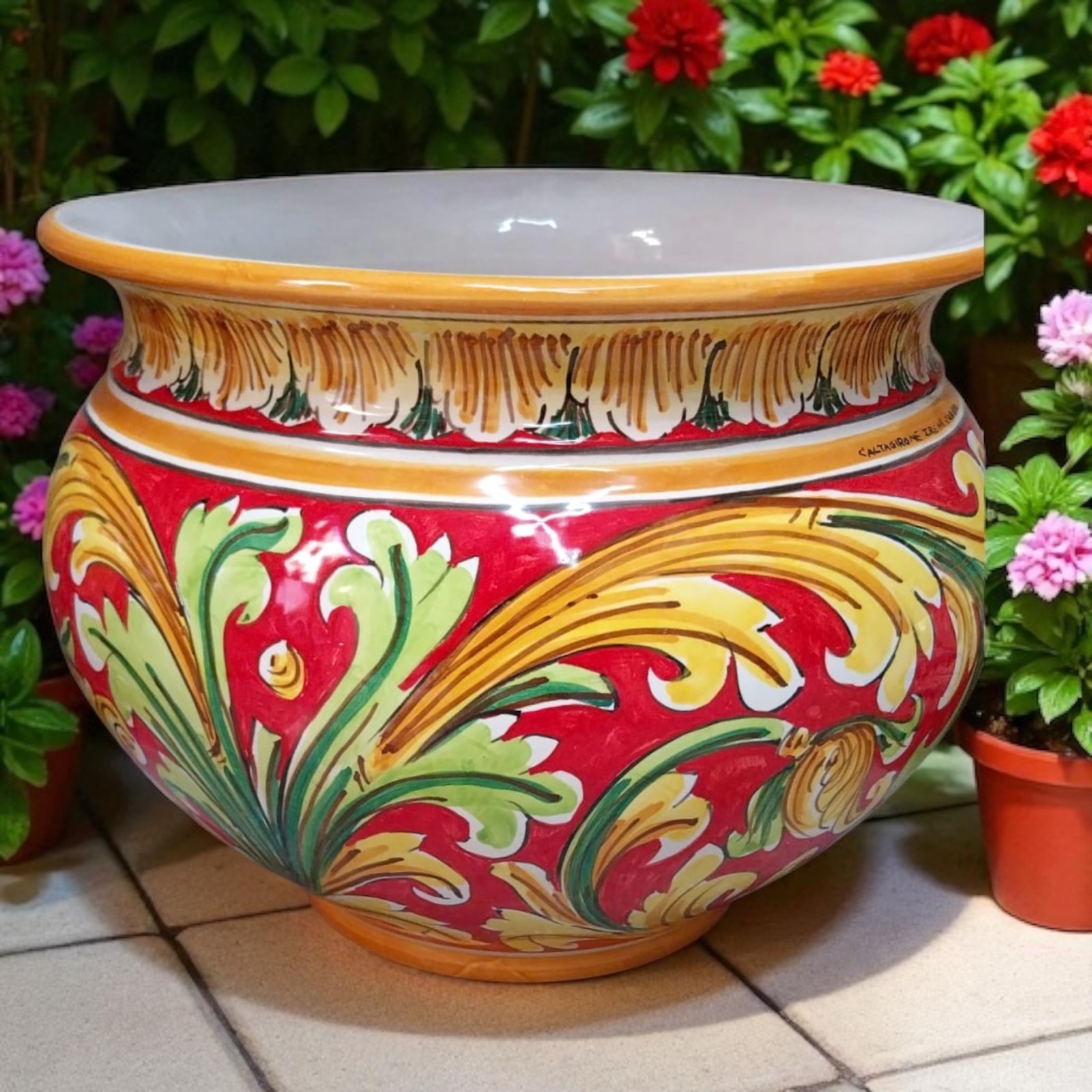 Portavaso decoro Ornato in ceramica di Caltagirone