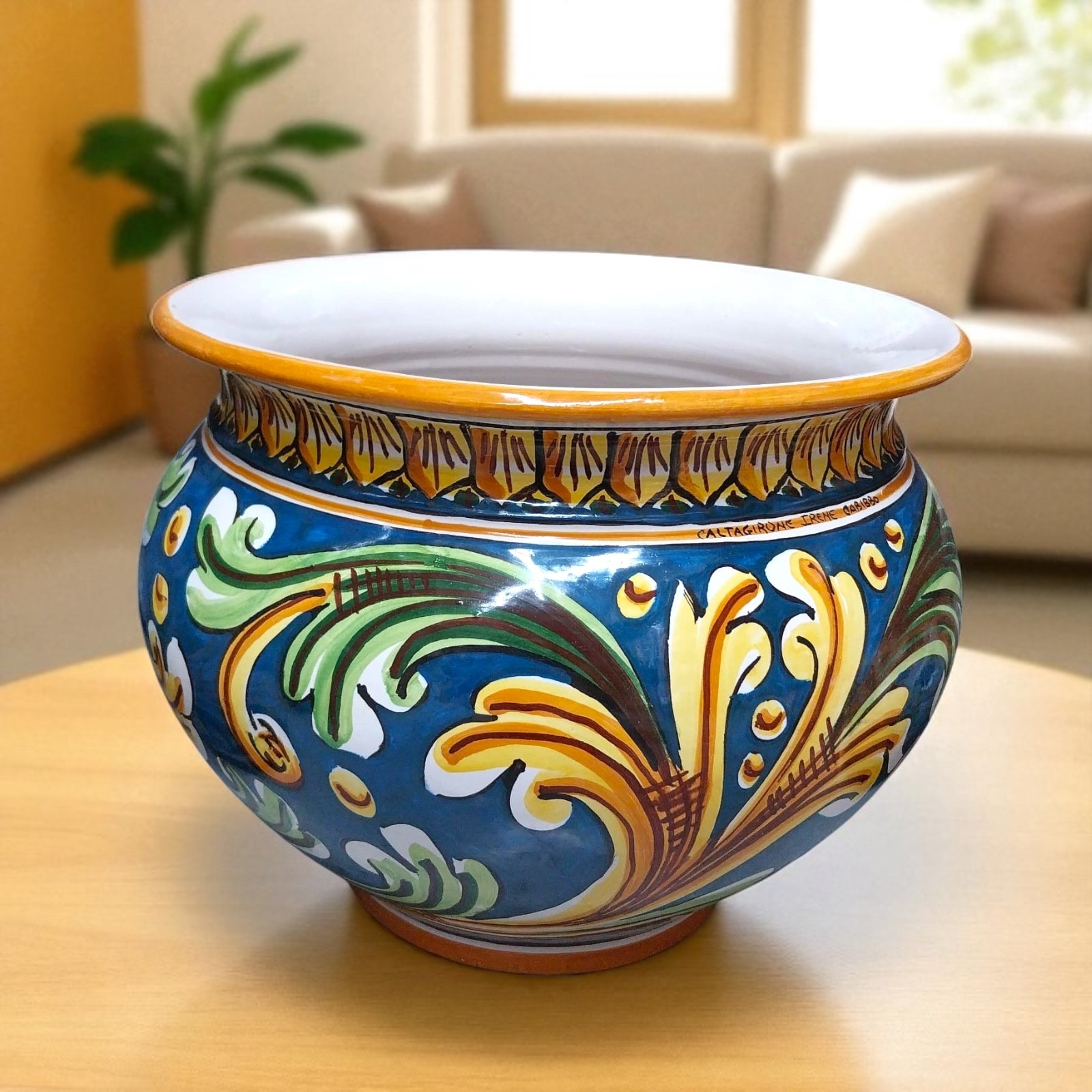 Caspò in Ornato Blu Antico in ceramica di Caltagirone