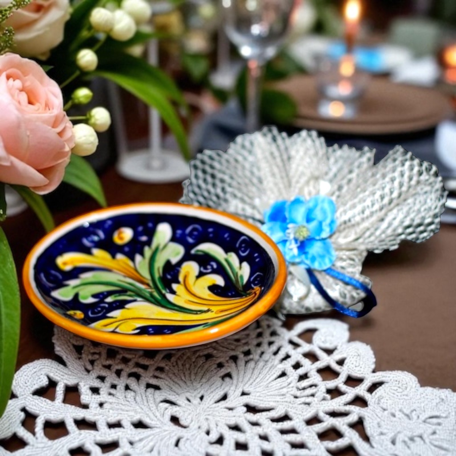 Vassoio ovale decoro tradizionale in ceramica di Caltagirone