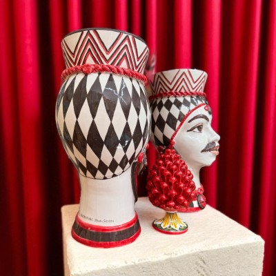 Coppia di Testa di moro H.35 in Ceramica di Caltagirone