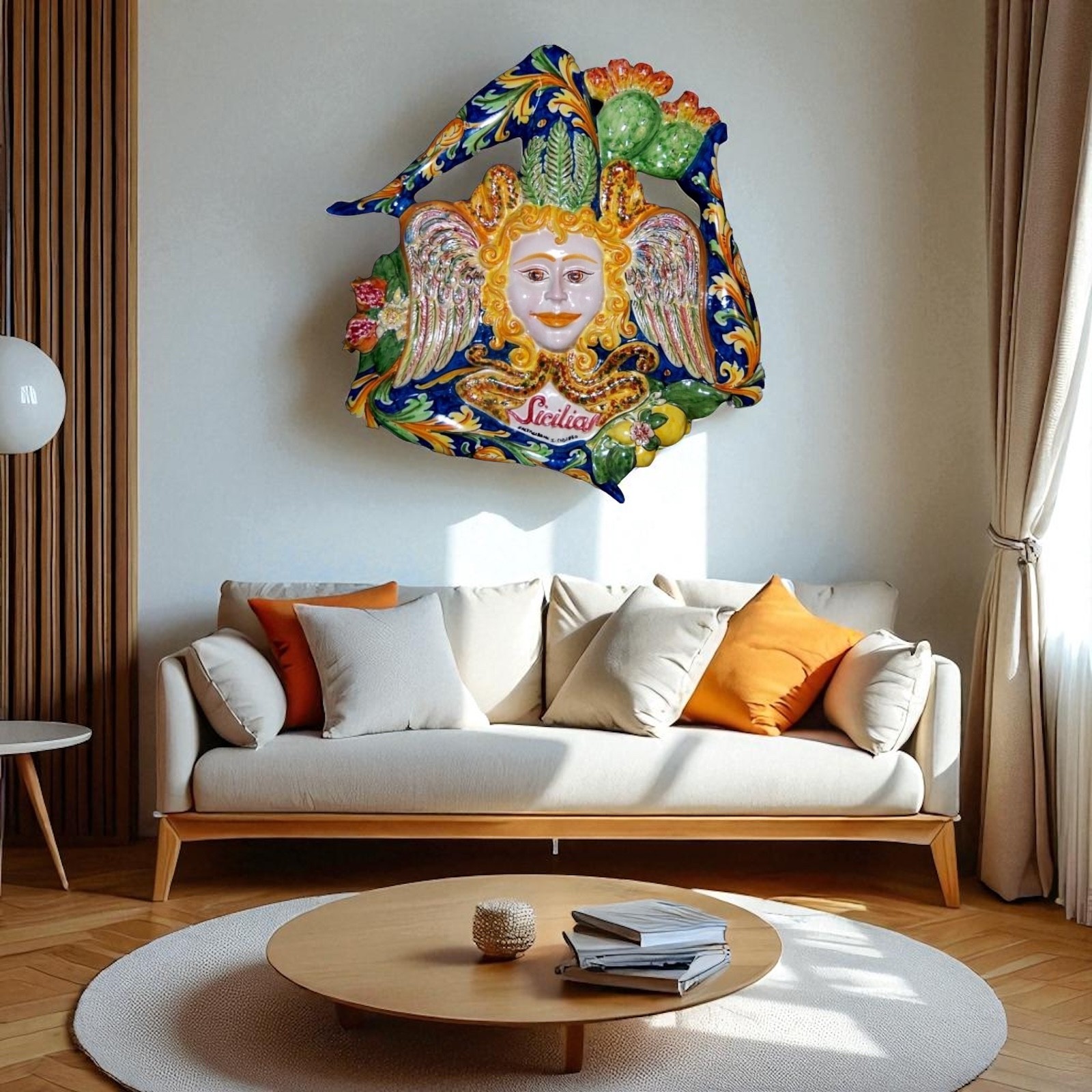 Trinacria 55cm decoro Ornato in ceramica di Caltagirone