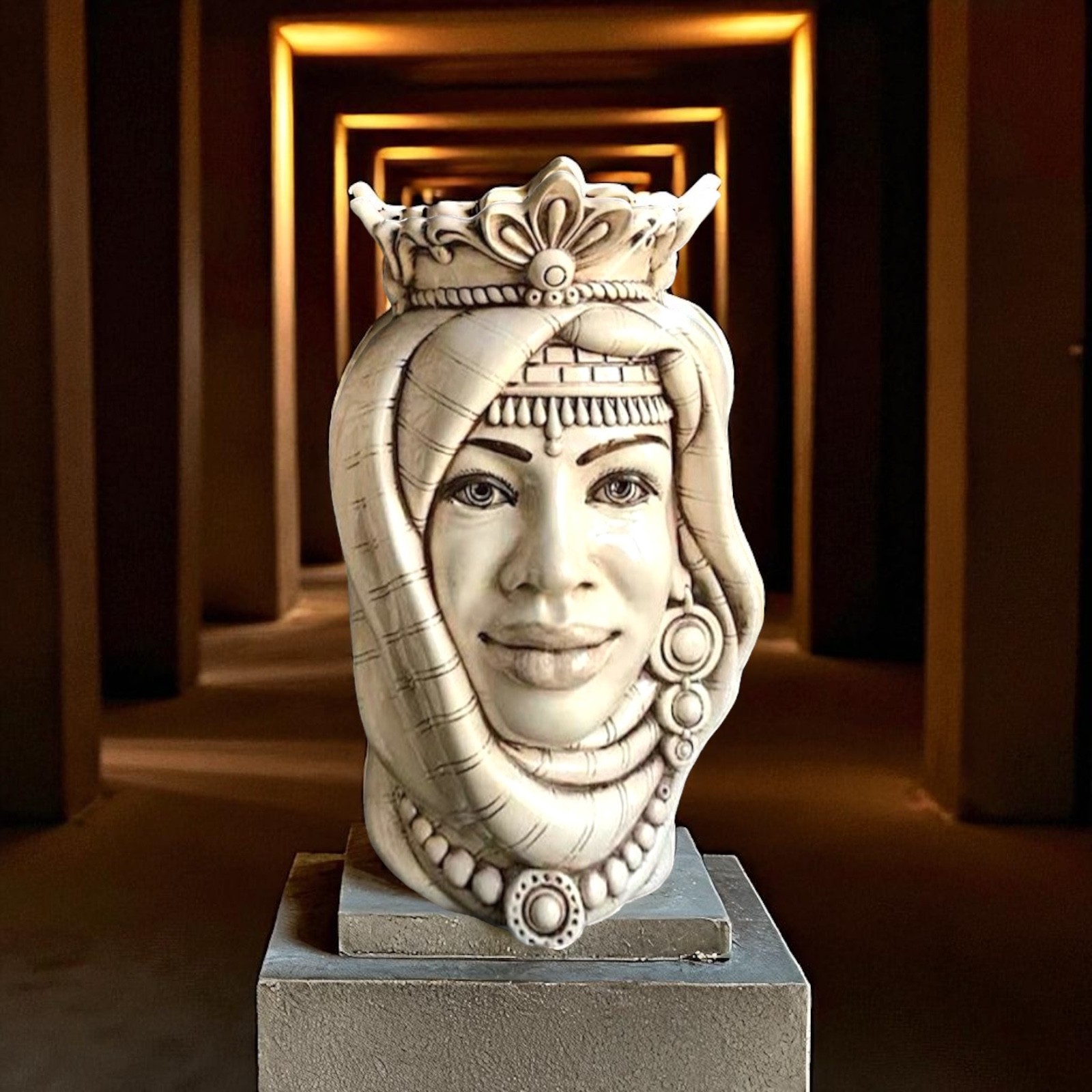 Testa donna di moro fumè H.35 in Ceramica di Caltagirone