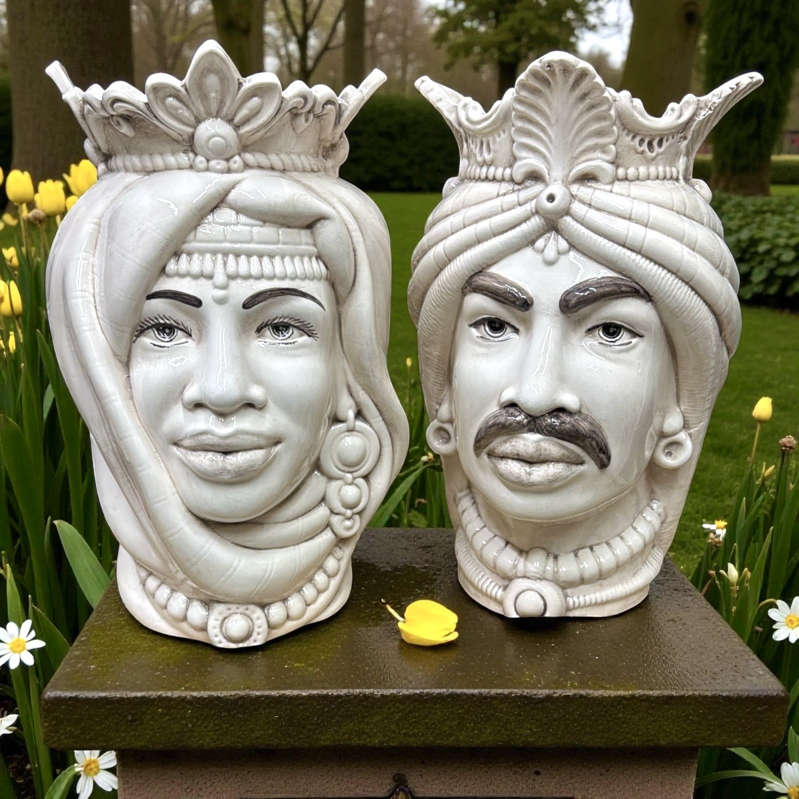 Coppia teste di moro fumè H.35 in Ceramica di Caltagirone