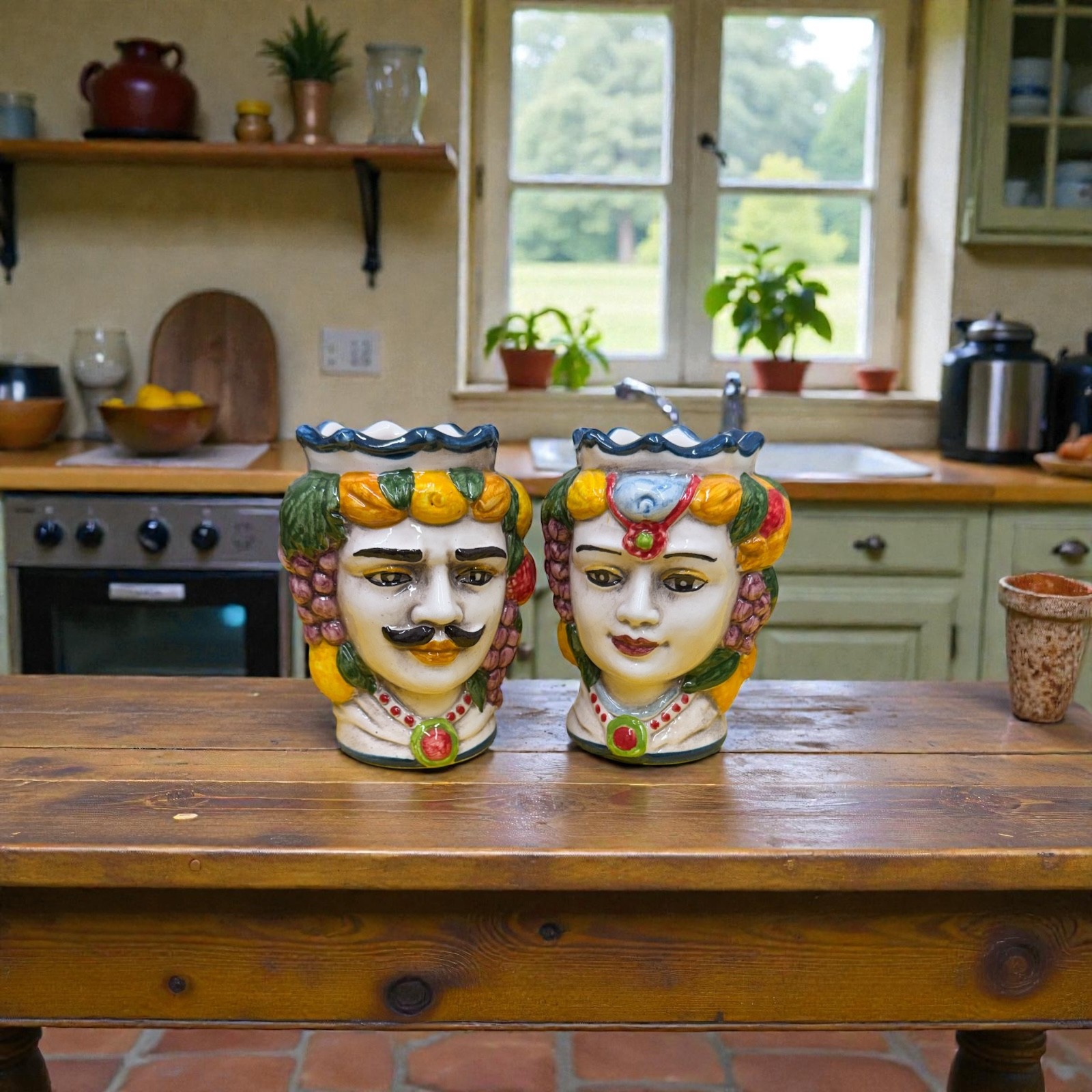 Coppia teste di moro tradizionale h.11 in Ceramica di Caltagirone.