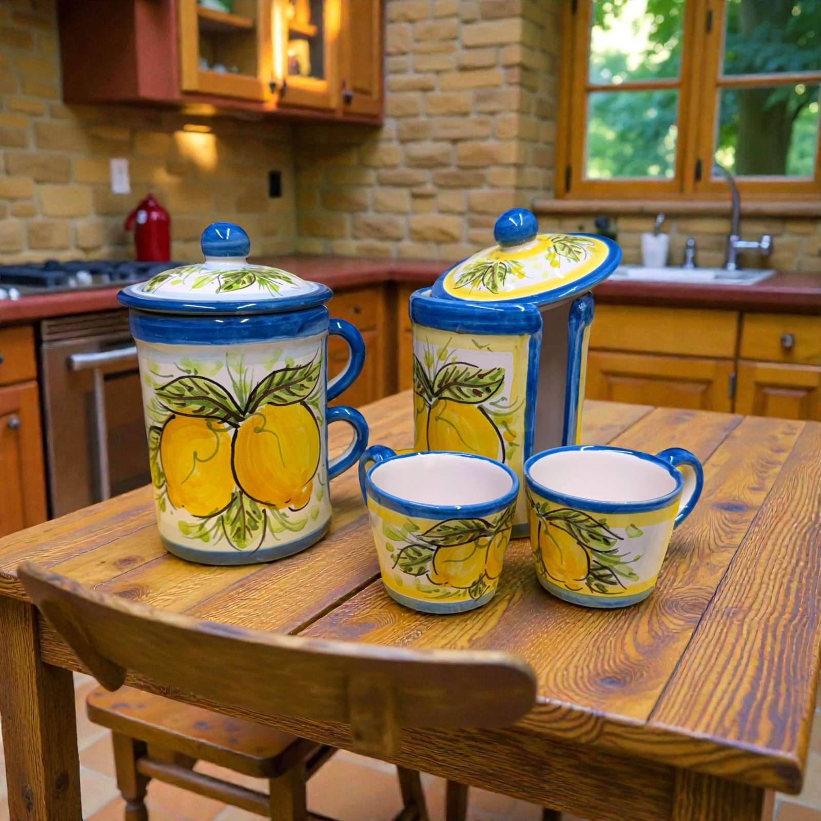 Servizio a due tazzine in ceramica di Caltagirone