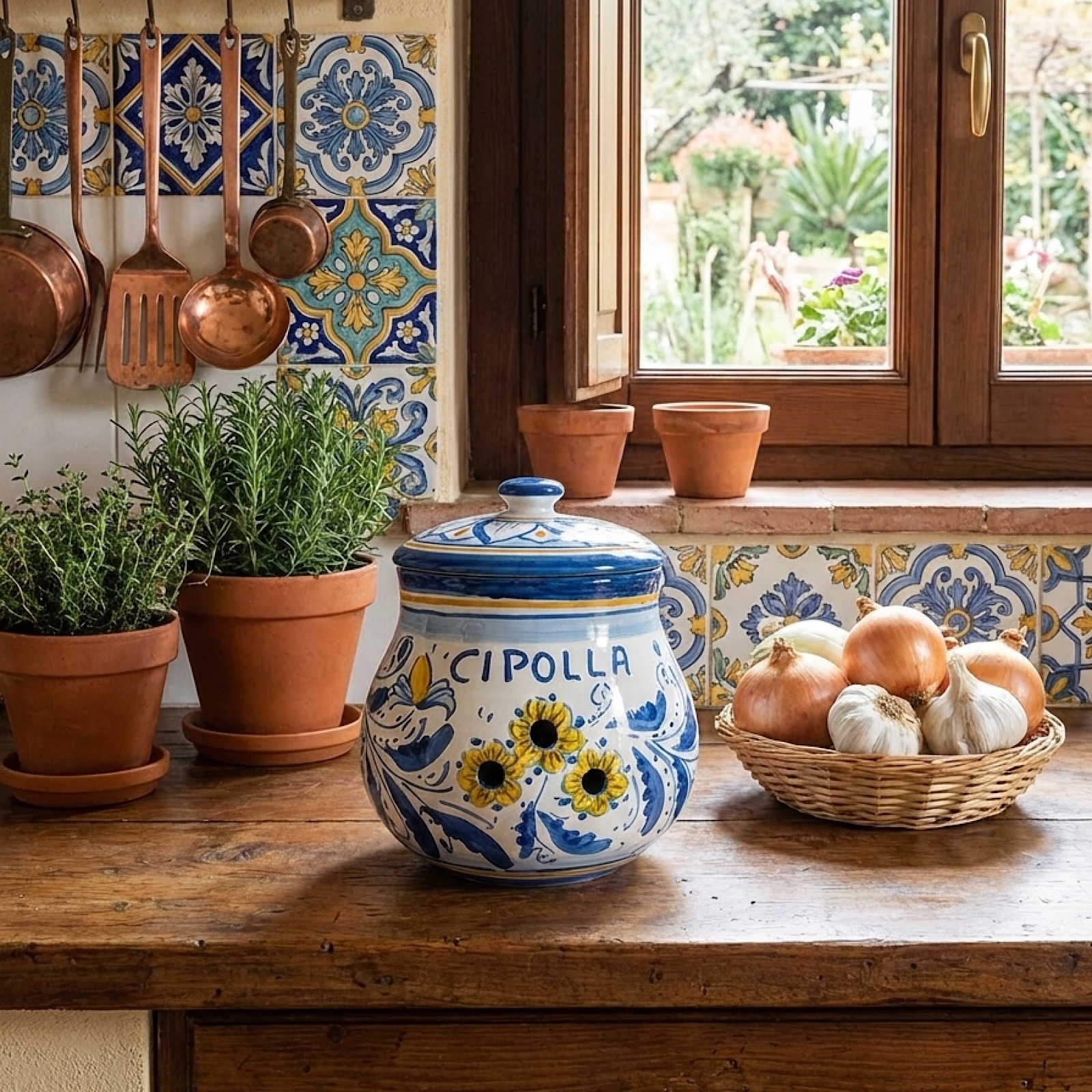 Porta cipolla dec. '600 in ceramica di Caltagirone