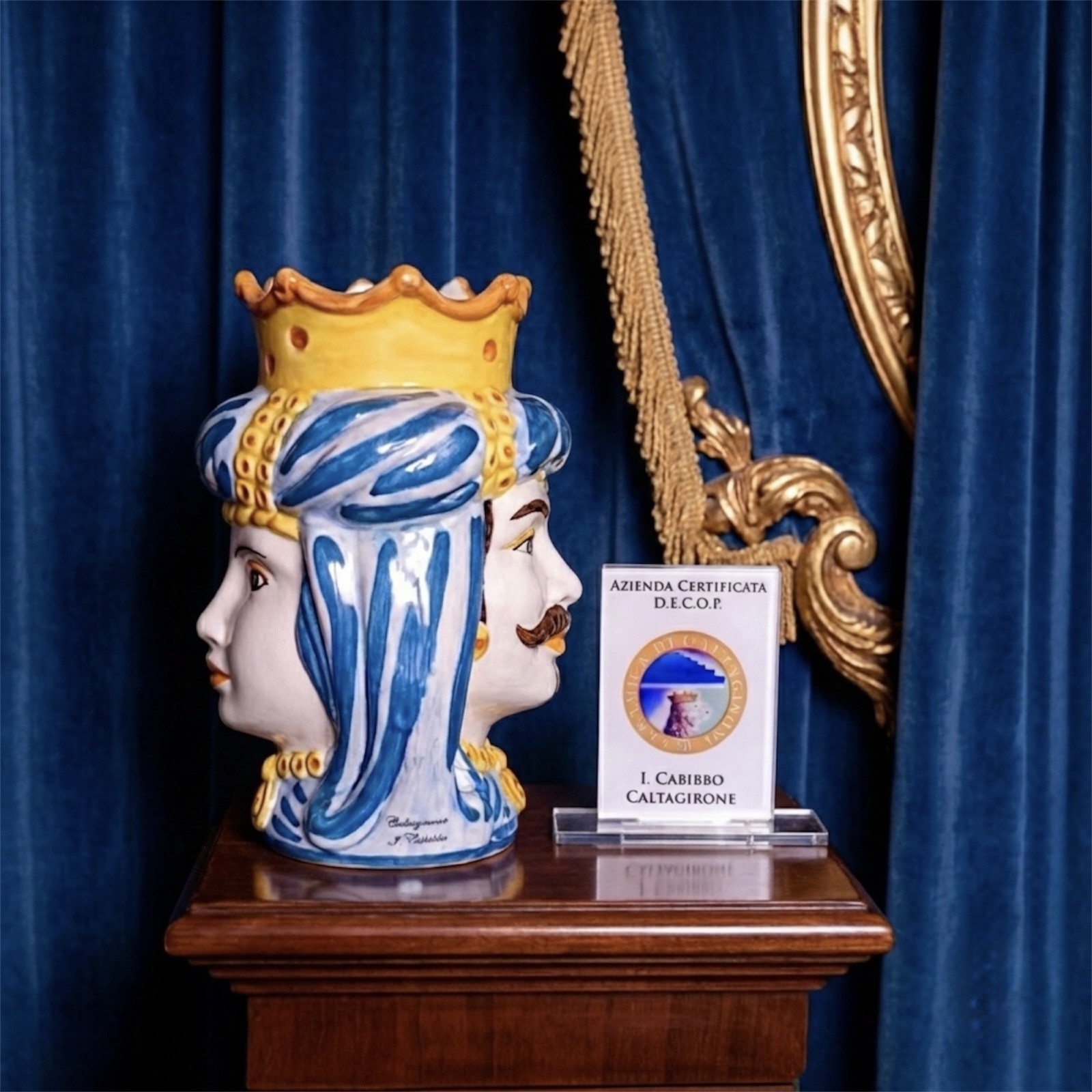 Testa di moro doppia faccia h.14 in Ceramica di Caltagirone