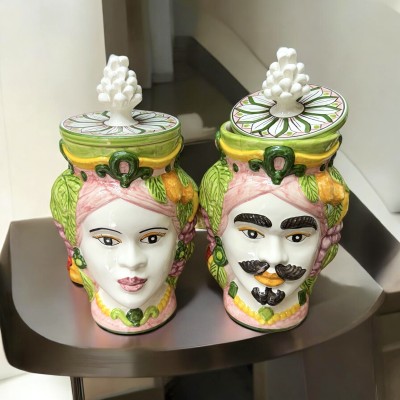 Barattolo a testa di moro H.25 in ceramica di Caltagirone