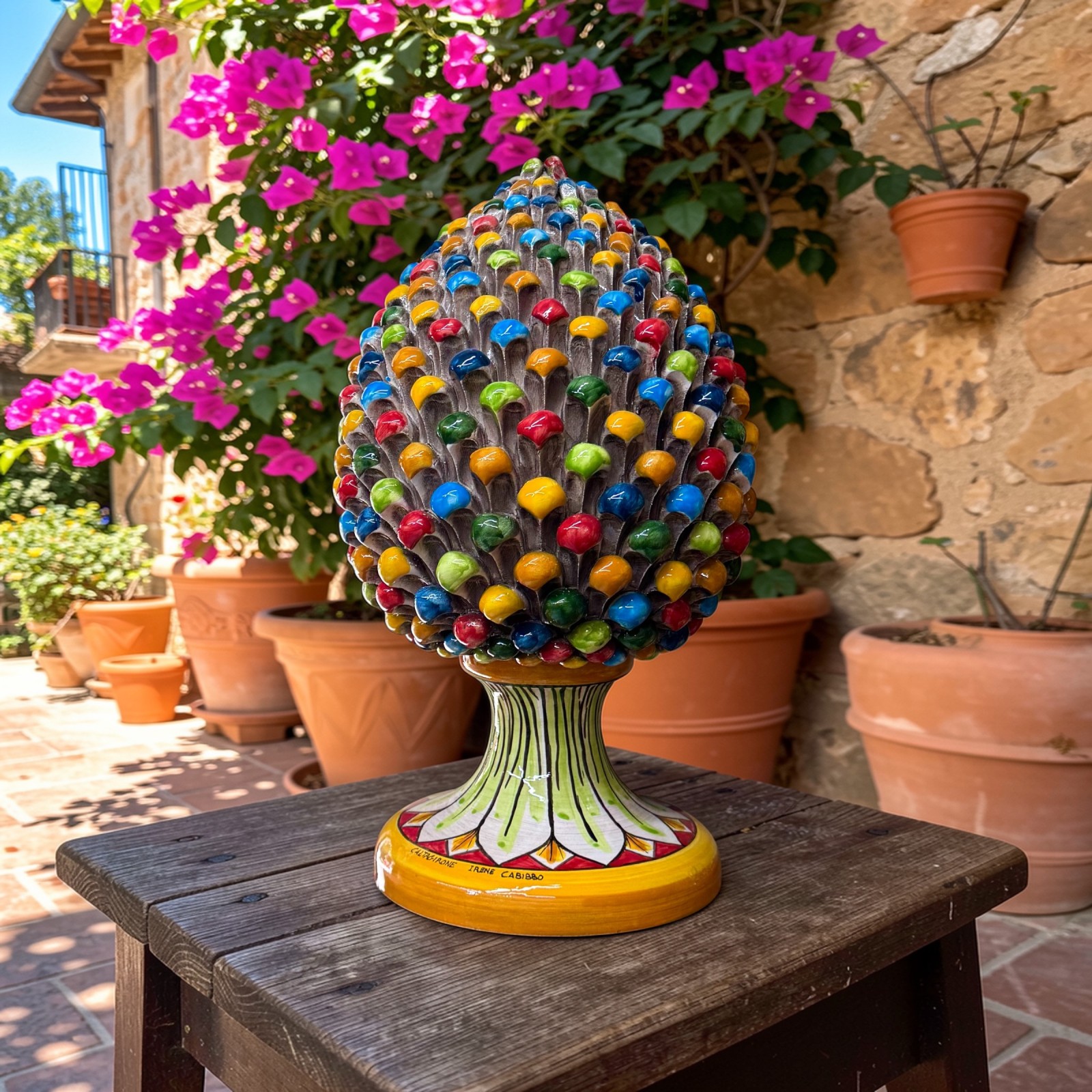 Pigna h.40 Multicolor / Arlecchino in ceramica di Caltagirone