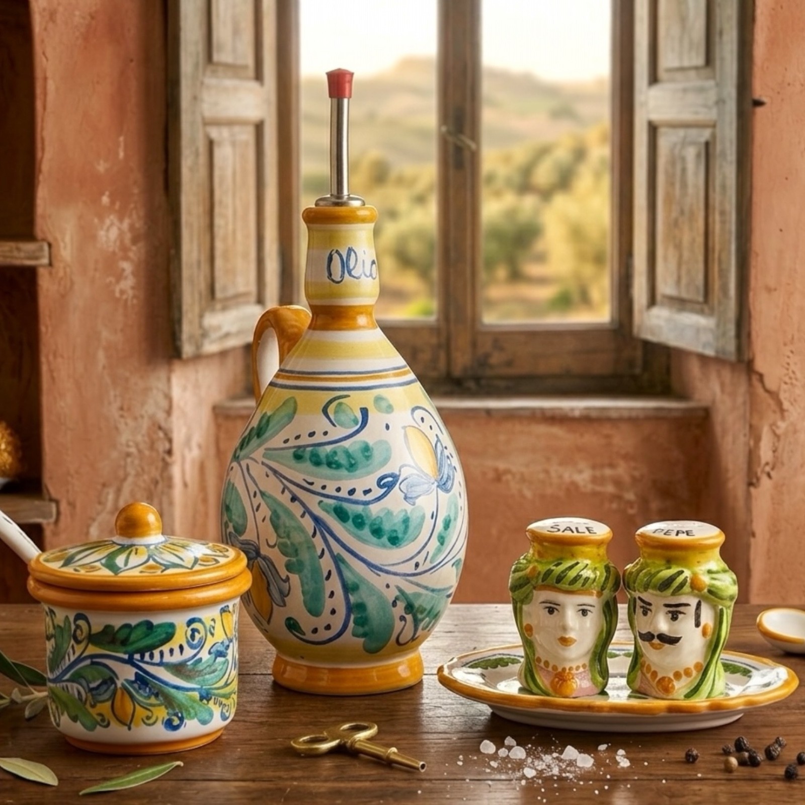 Set da cucina in ceramica di Caltagirone