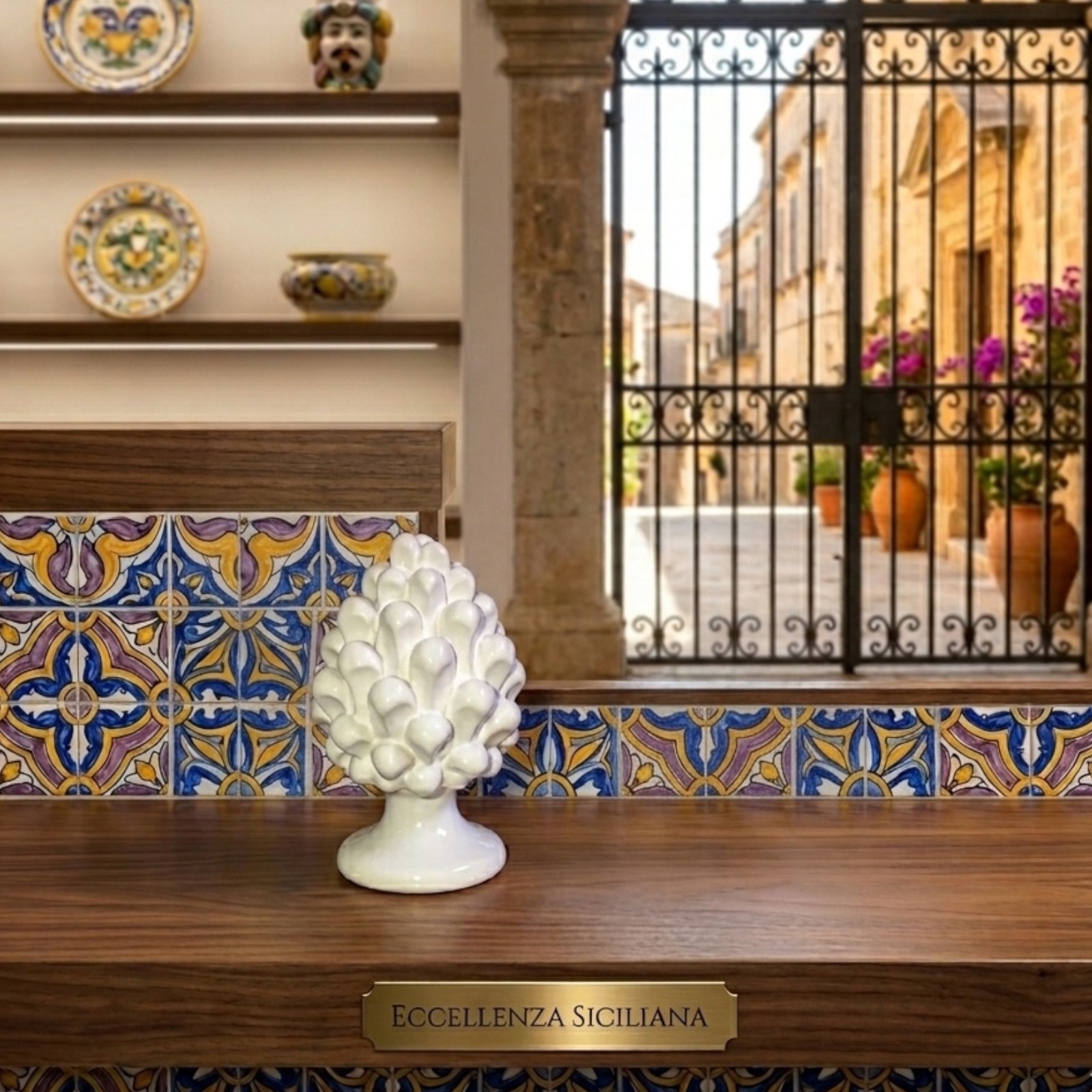 Pigna bianca h.11 tipica in ceramica di Caltagirone