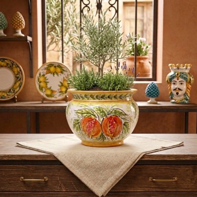 Portavasi decoro melograni in ceramica di Caltagirone
