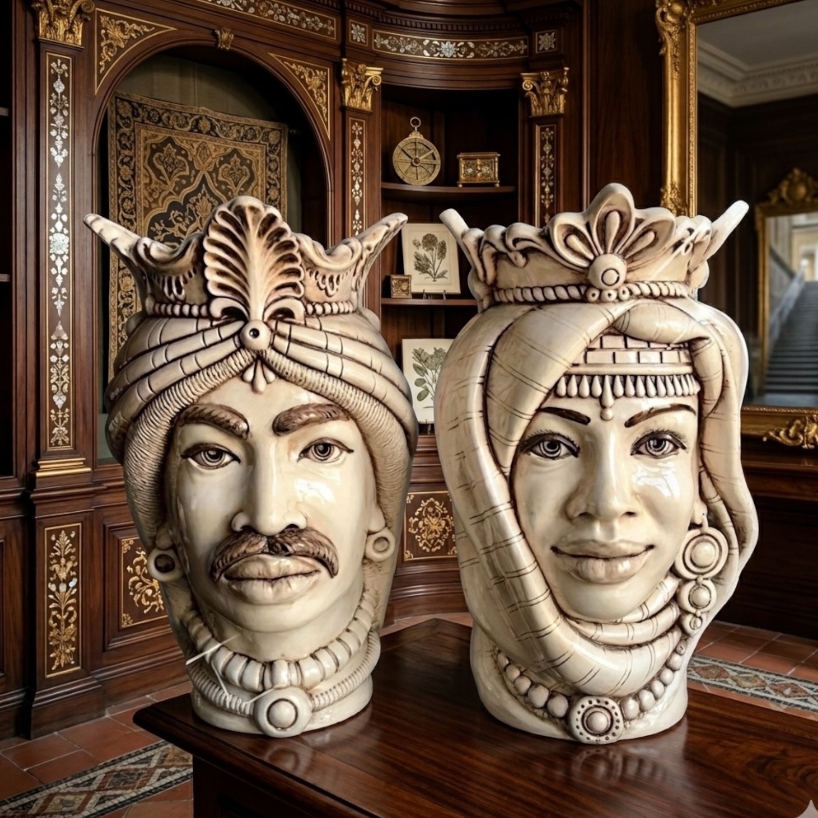 Coppia teste di moro fumè in Ceramica di Caltagirone