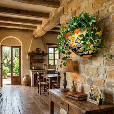 Gerla o fioriera traforata decoro Ornato in ceramica di Caltagirone