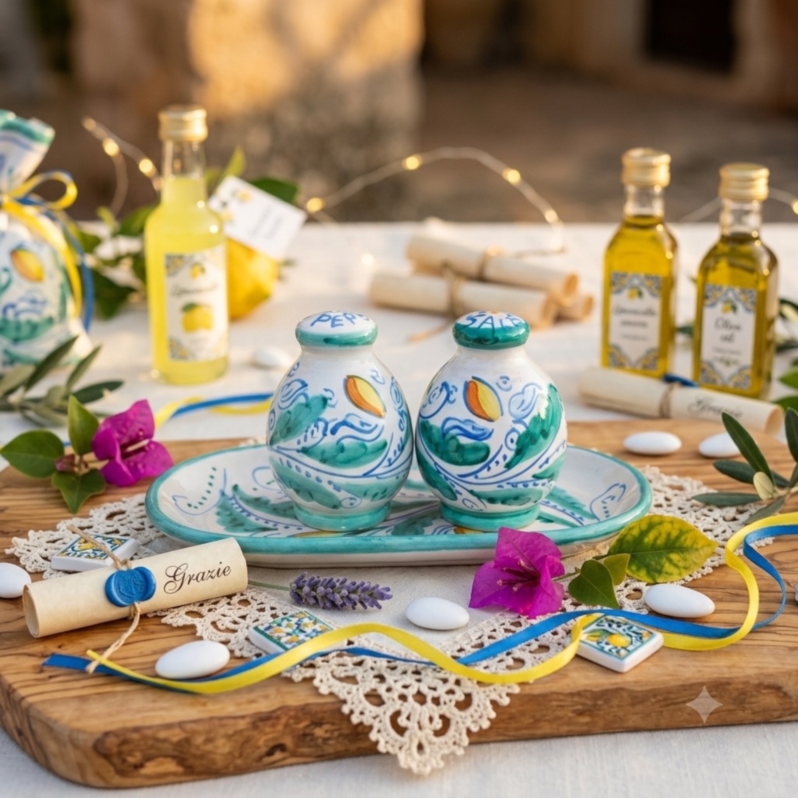 Servizio sale-pepe in ceramica di Caltagirone