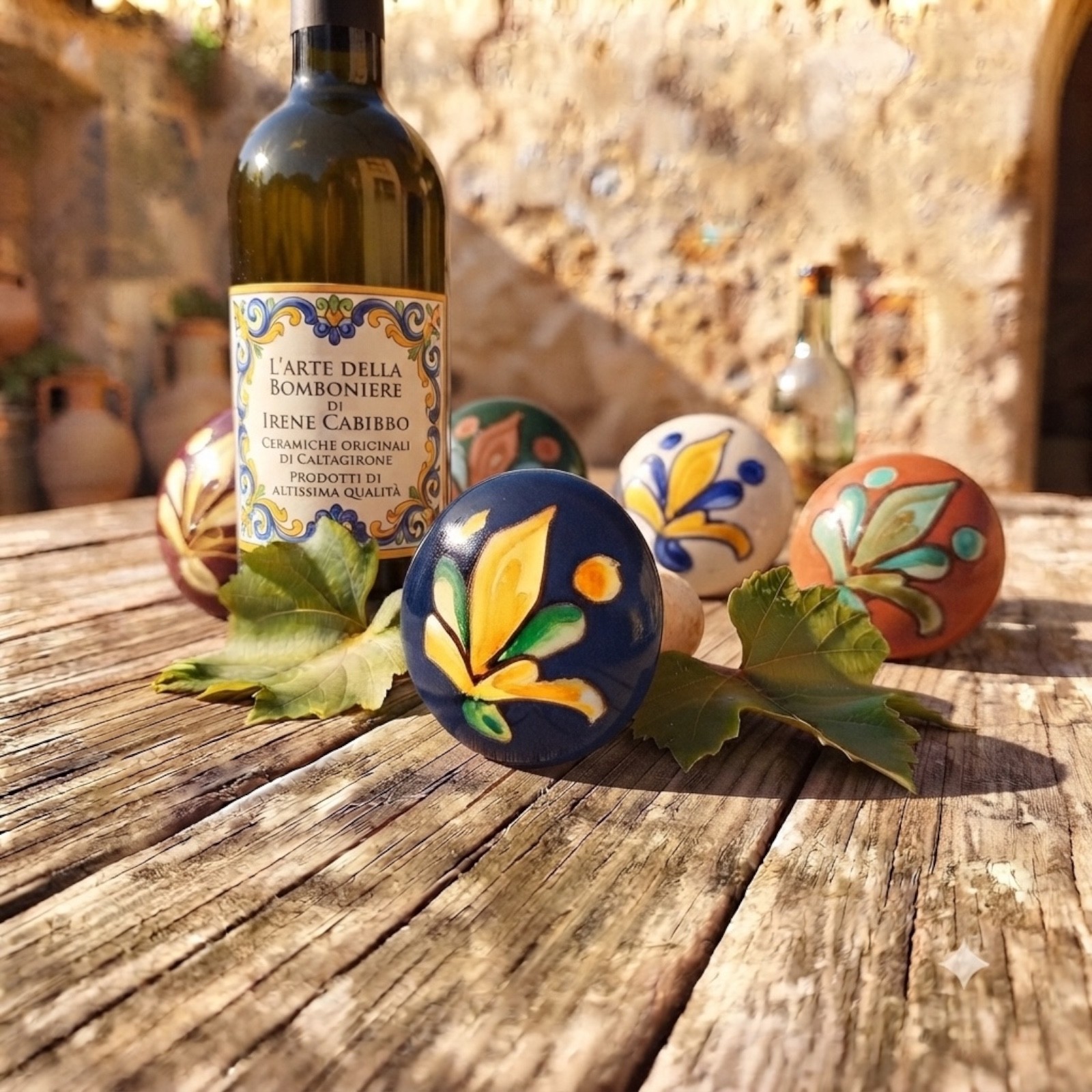 Tappo bottiglia decoro Ornato blu in Ceramica di Caltagirone