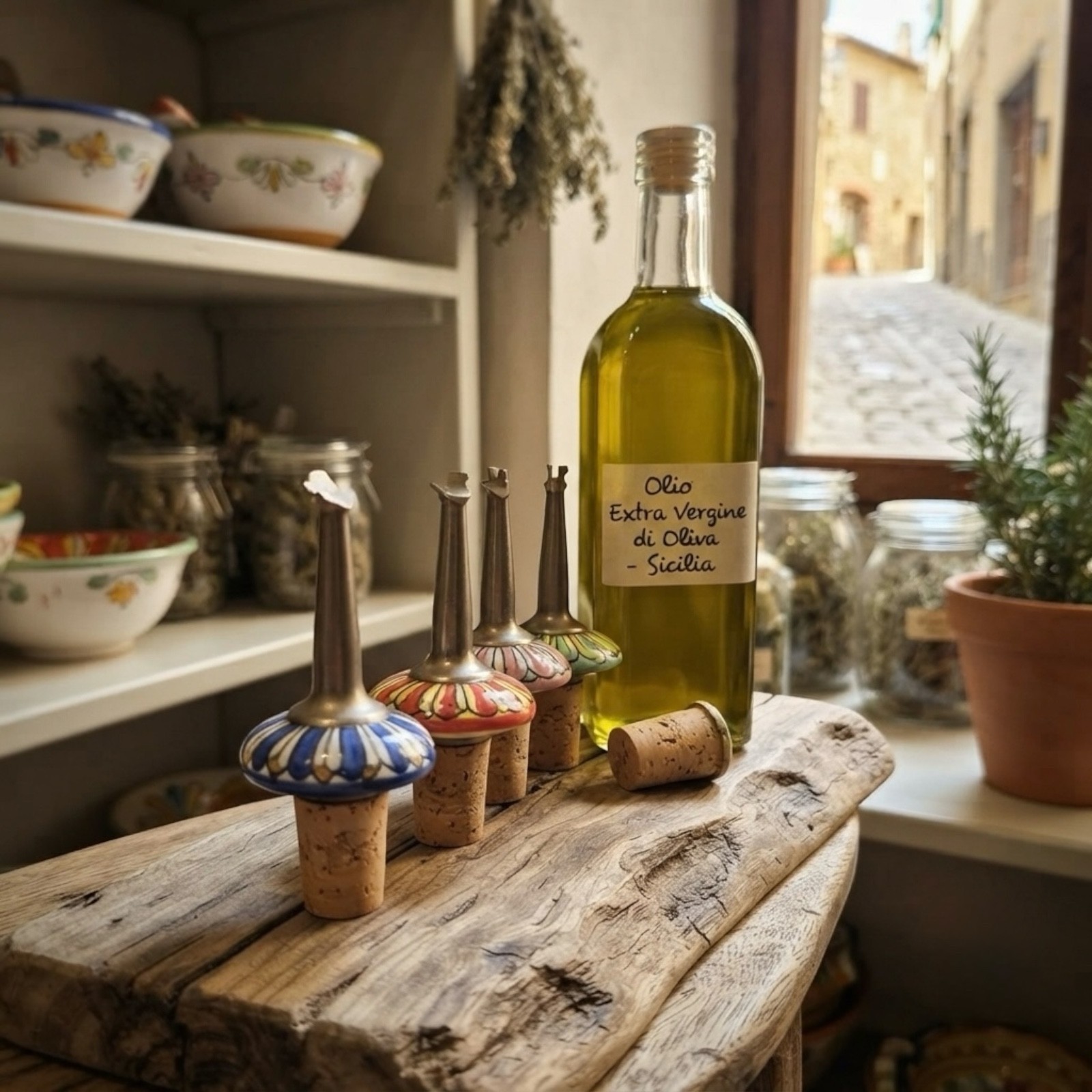 Tappo dosatore per olio in ceramica di Caltagirone