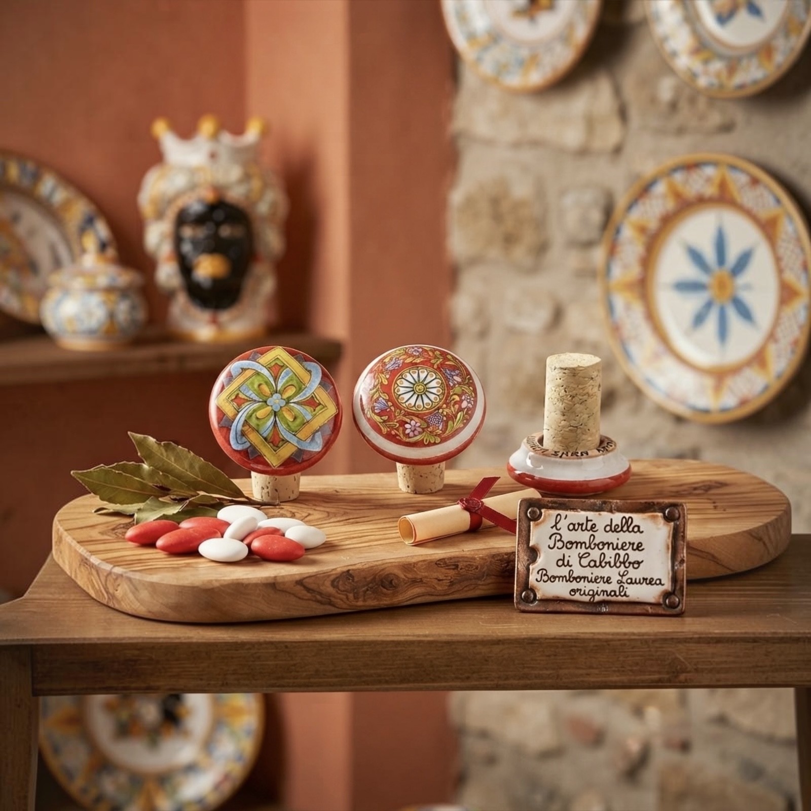Tappo bottiglia originale in ceramica di Caltagirone