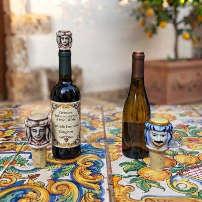 Tappo bottiglia a testa di moro h.8 in Ceramica di Caltagirone