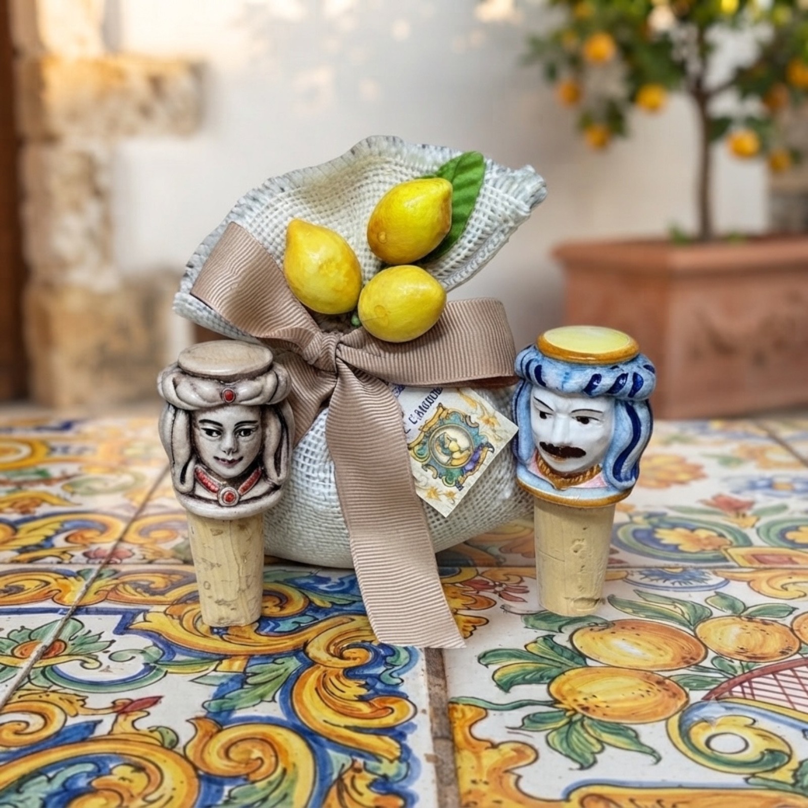 Tappo bottiglia a testa di moro h.8 in Ceramica di Caltagirone