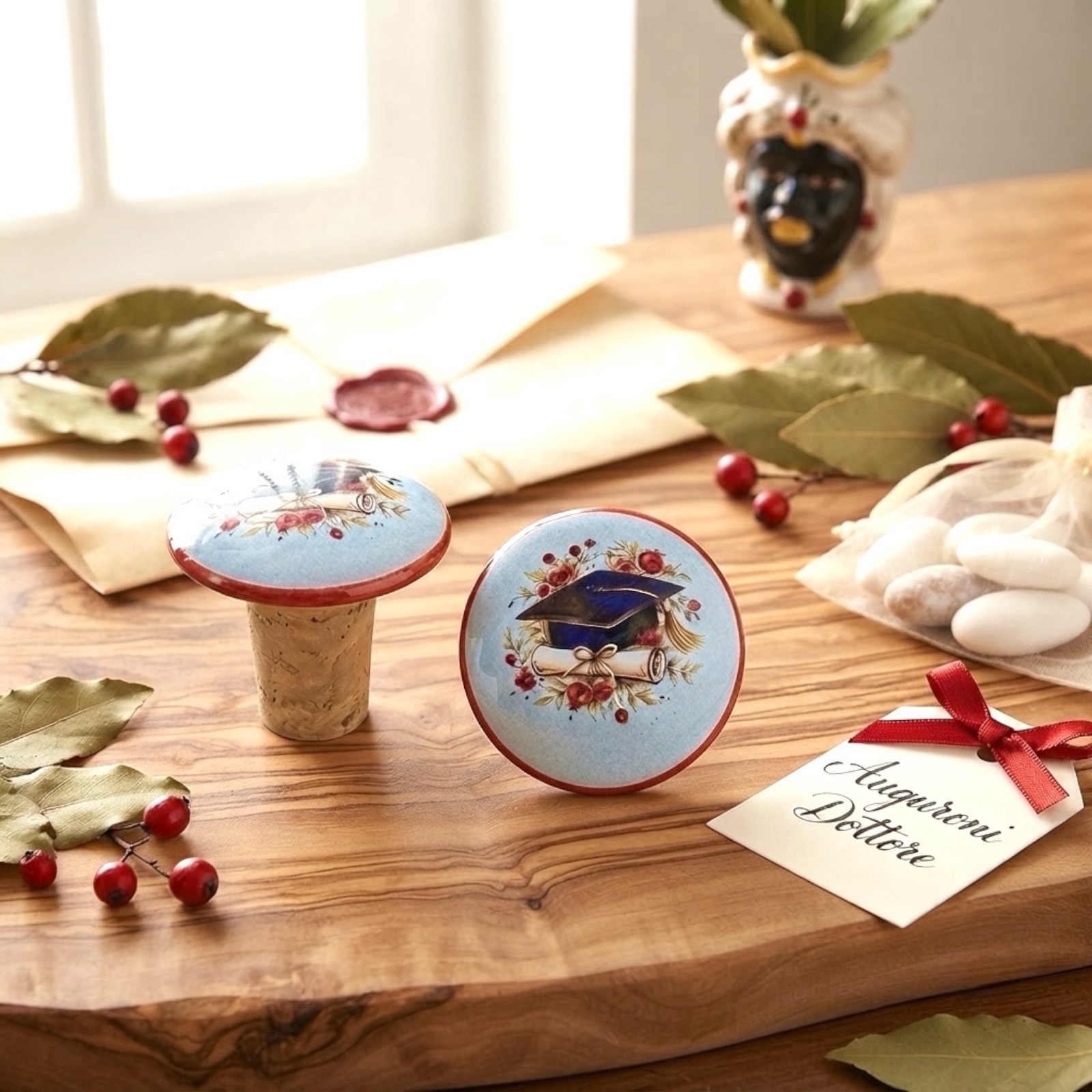 Tappo bottiglia con Tocco in ceramica di Caltagirone