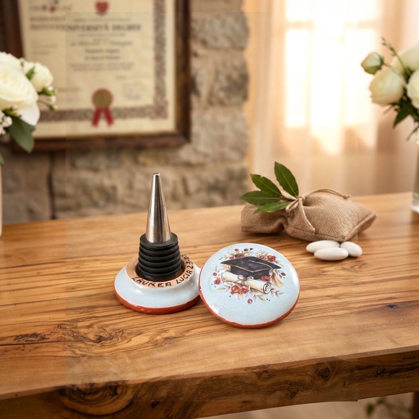 Tappo bottiglia vino con Tocco in ceramica di Caltagirone