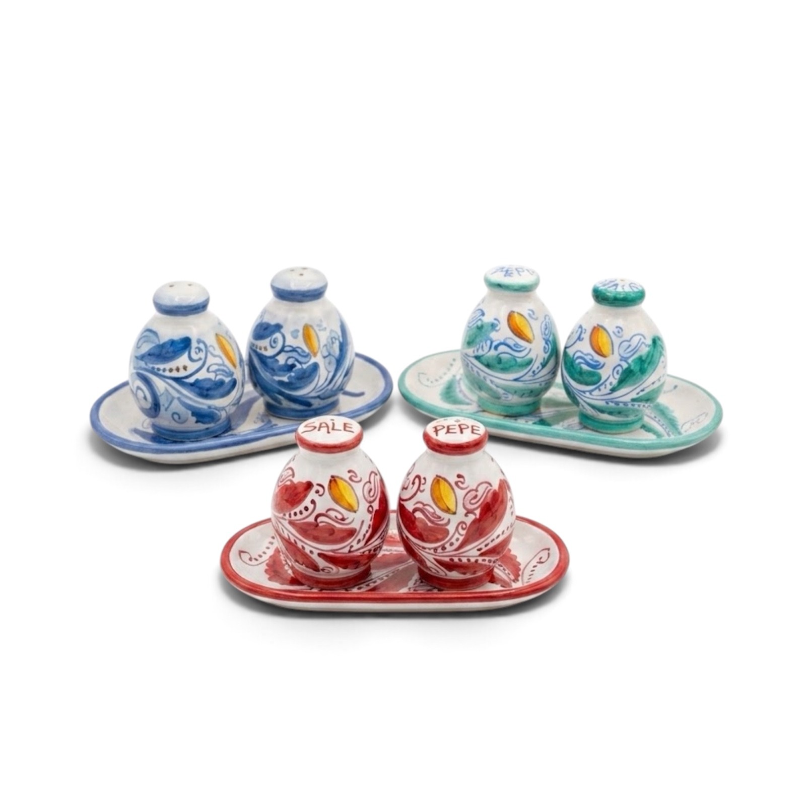 Servizio sale-pepe in ceramica di Caltagirone