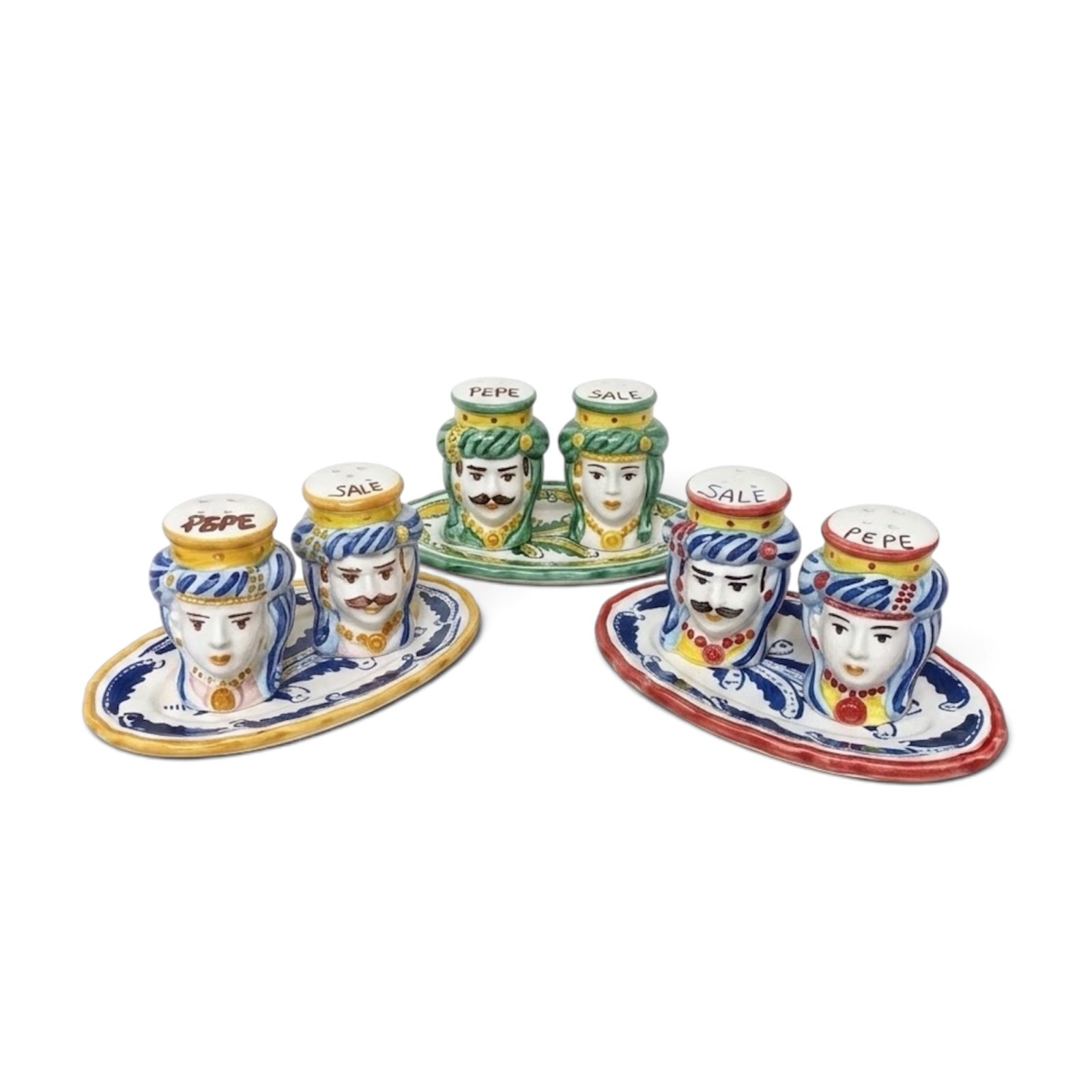 Sale-pepe a testa di moro in ceramica di Caltagirone